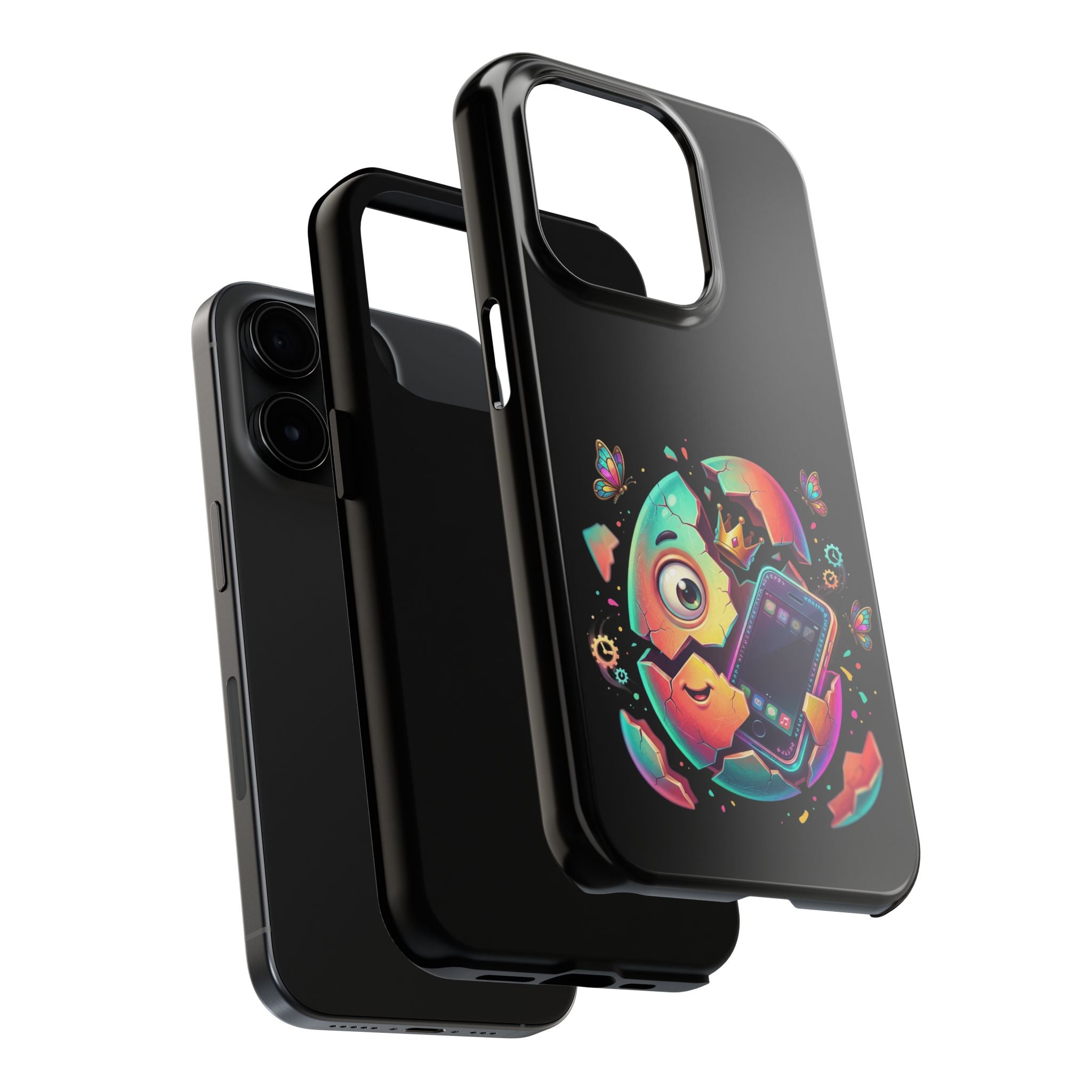 Hatchling Phone Case — Cute Neon Egg Character Holding Smartphone
