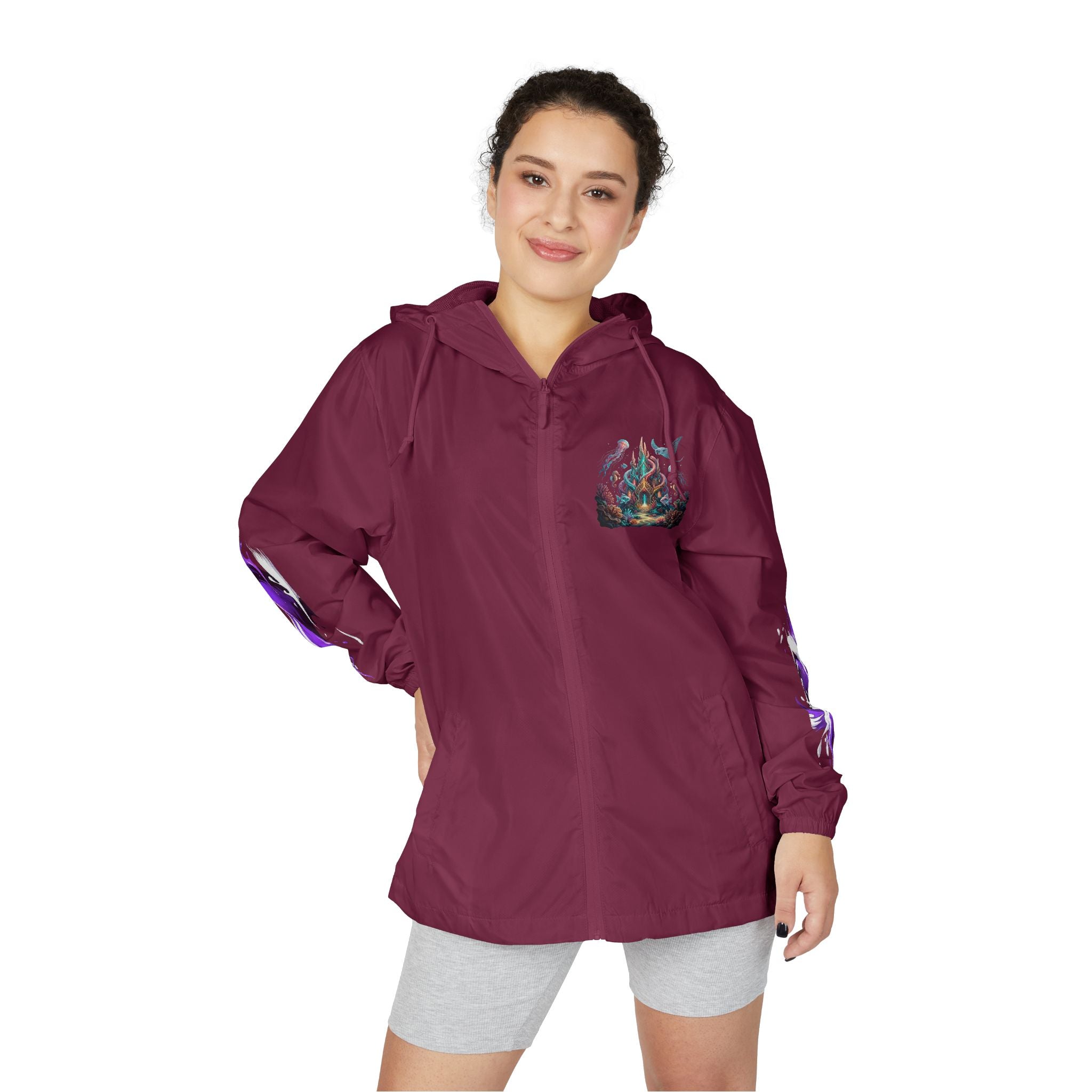 Windbreaker Jacket — Enchanted Coral Reef Print Hooded Shell