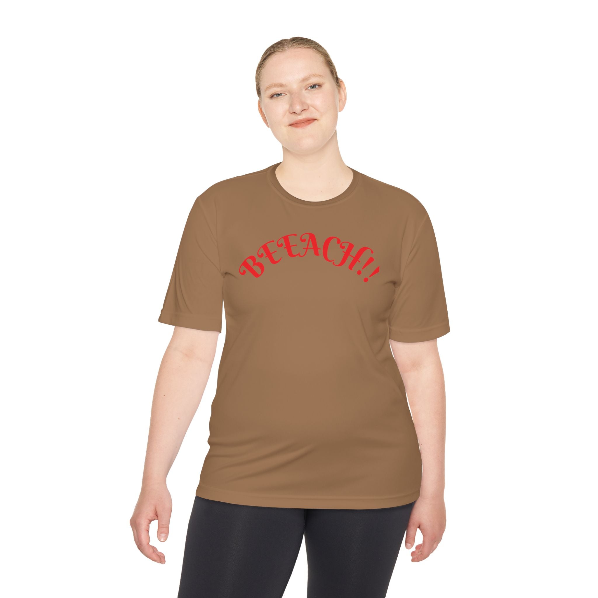 Beach Vibes Moisture-Wicking Tee — 'BEACH!!' Arch Logo