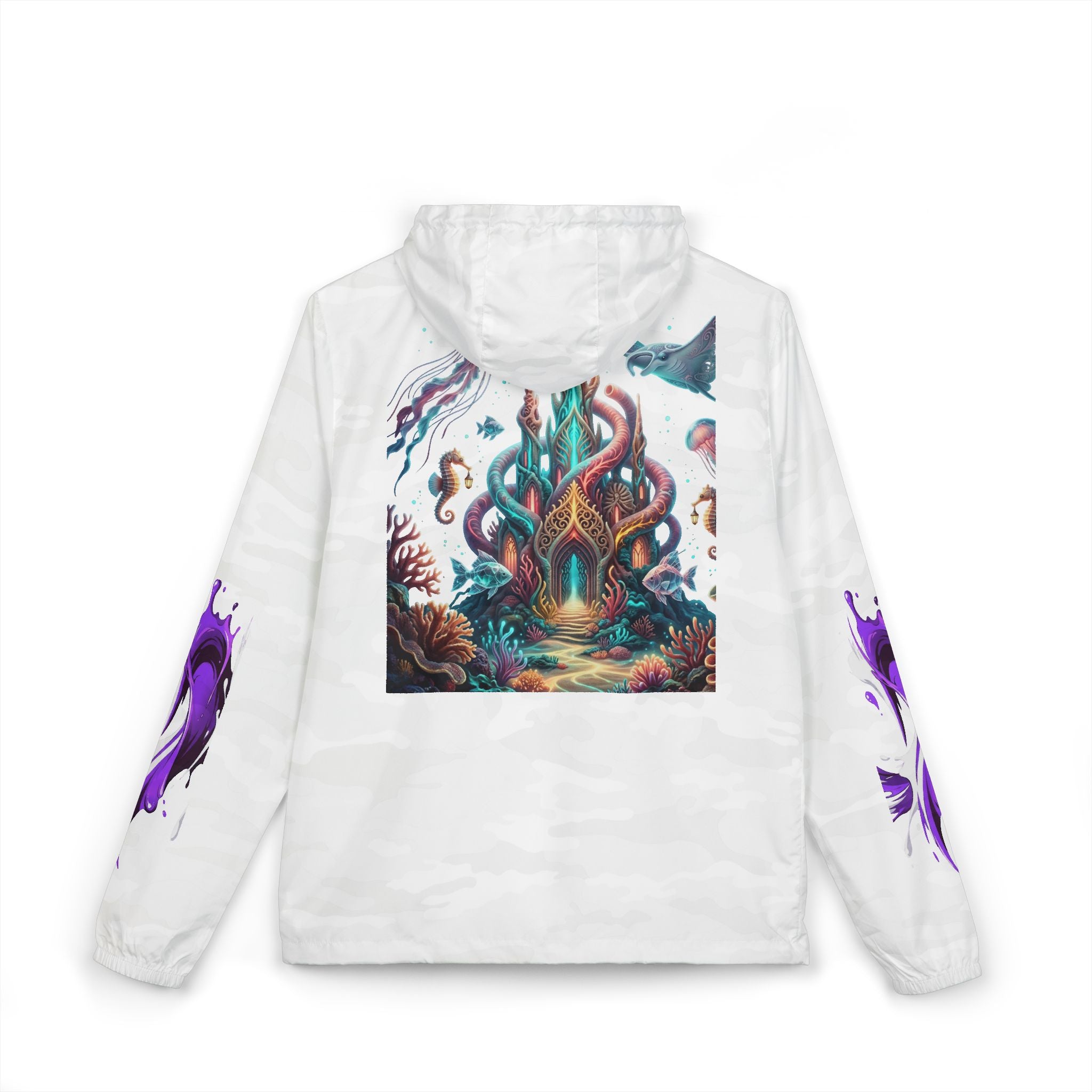Windbreaker Jacket — Enchanted Coral Reef Print Hooded Shell