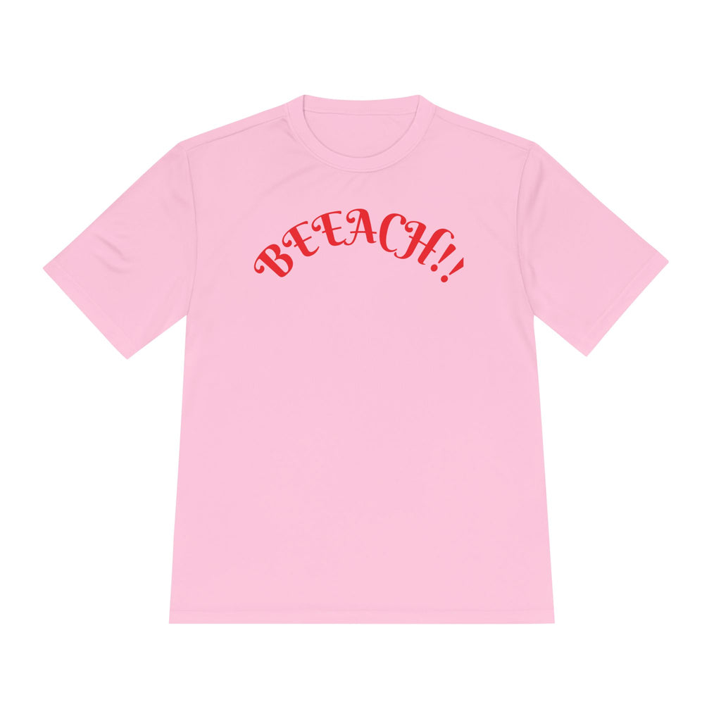 Beach Vibes Moisture-Wicking Tee — 'BEACH!!' Arch Logo