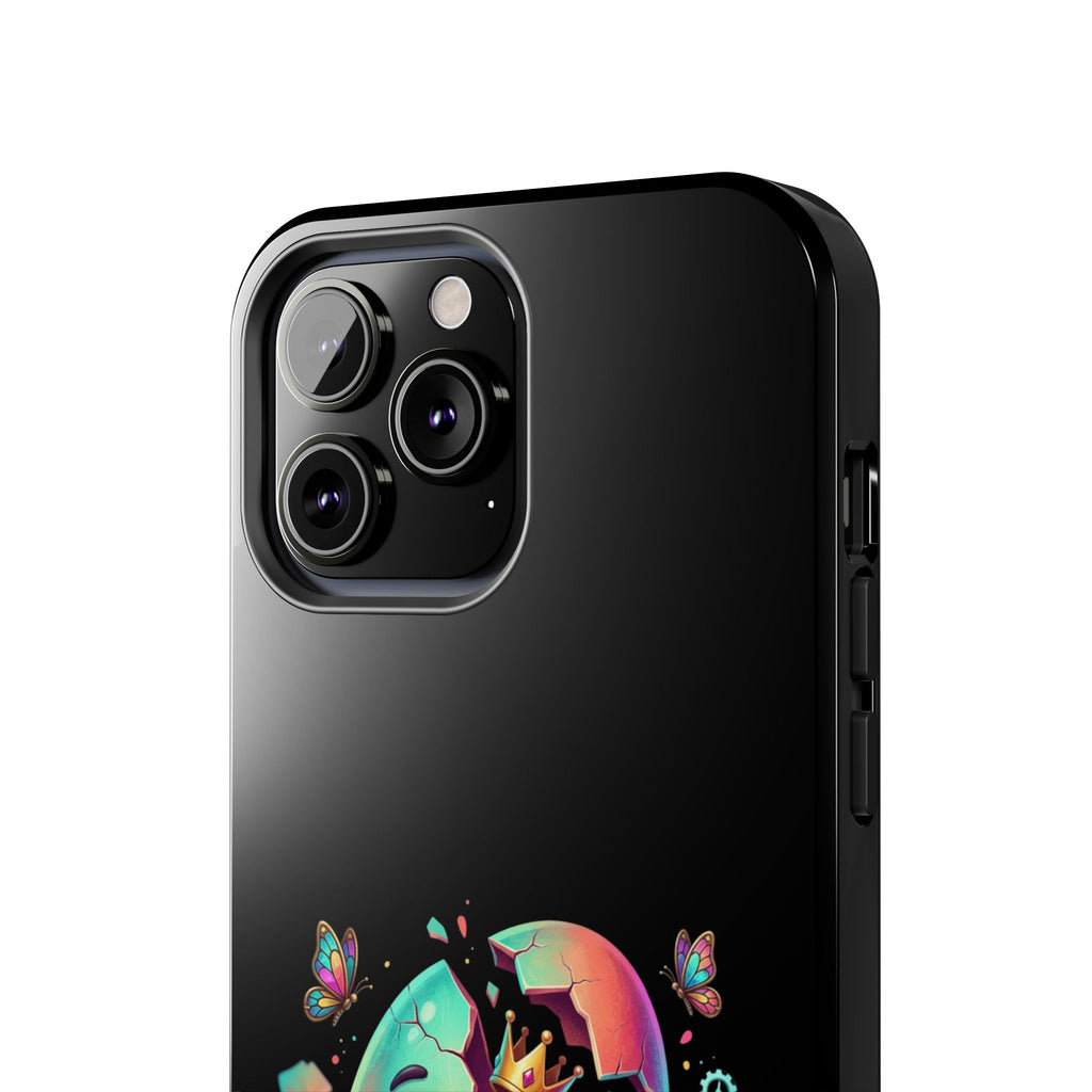 Hatchling Phone Case — Cute Neon Egg Character Holding Smartphone
