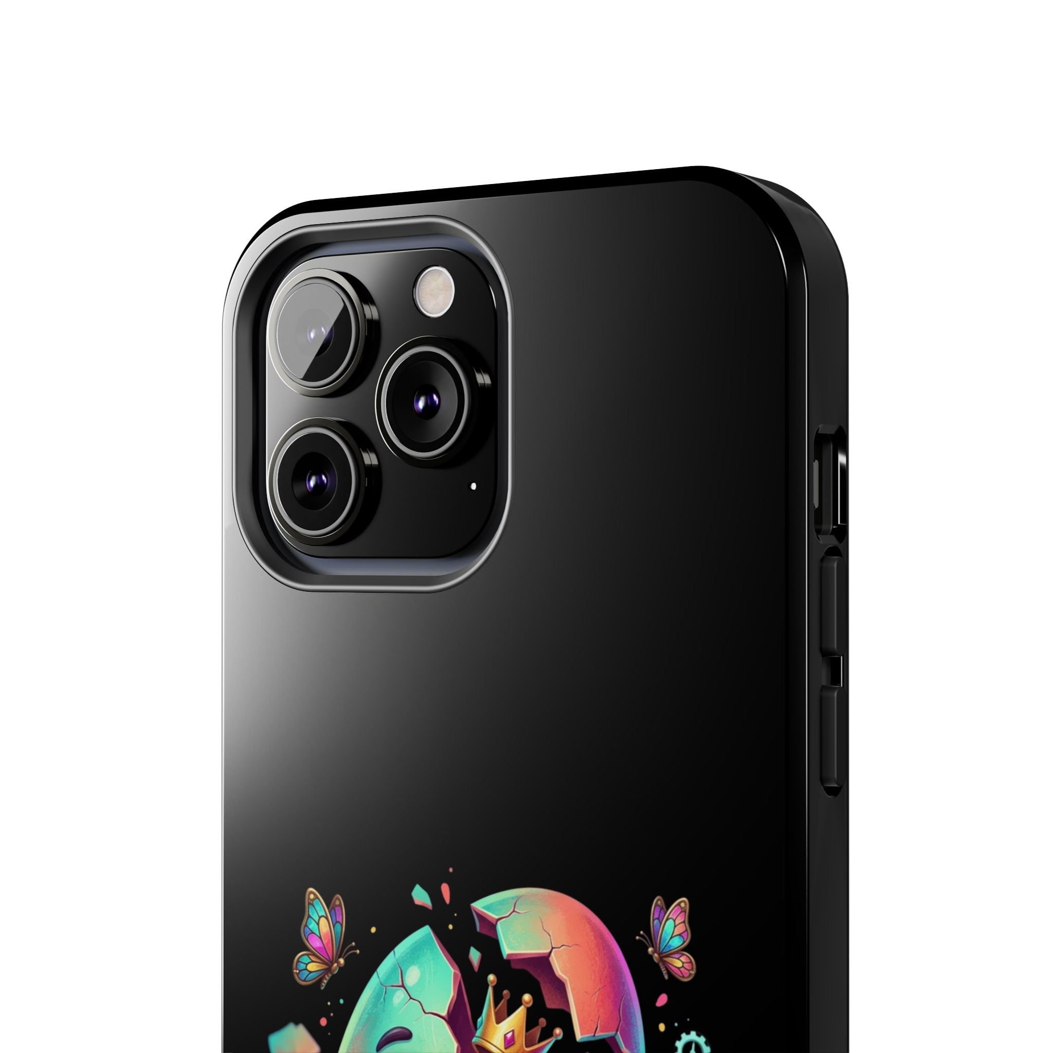 Hatchling Phone Case — Cute Neon Egg Character Holding Smartphone