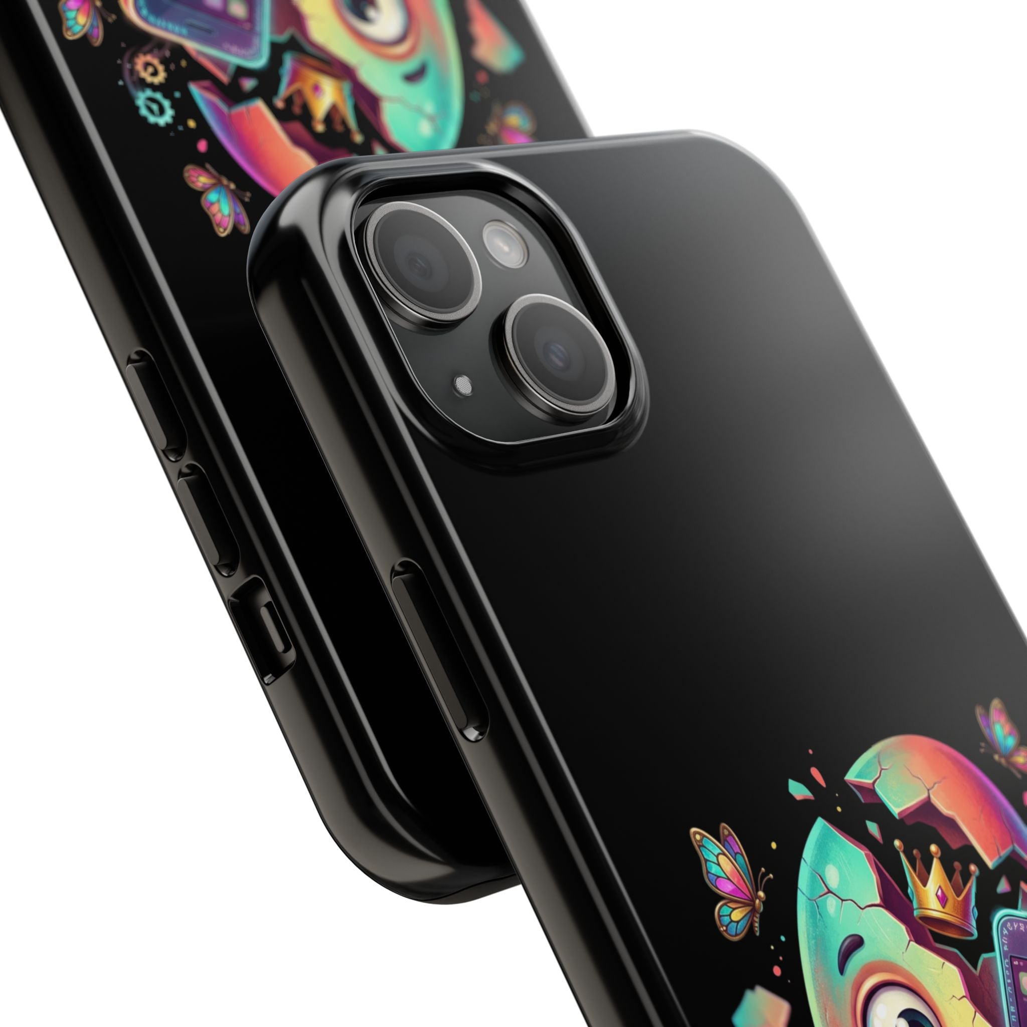 Hatchling Phone Case — Cute Neon Egg Character Holding Smartphone