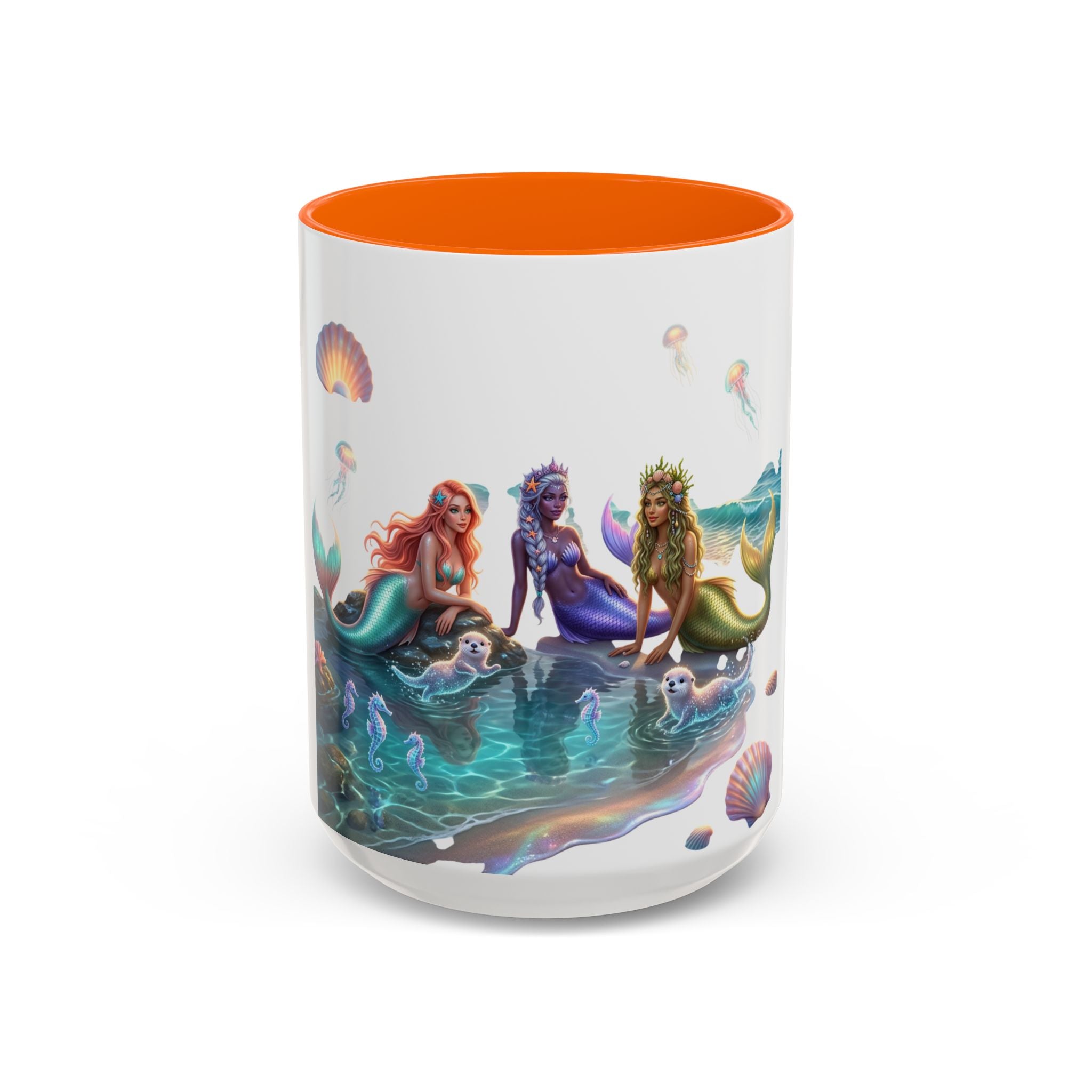 Mermaid Trio Accent Coffee Mug — Colorful Ocean Fantasy 11/15oz
