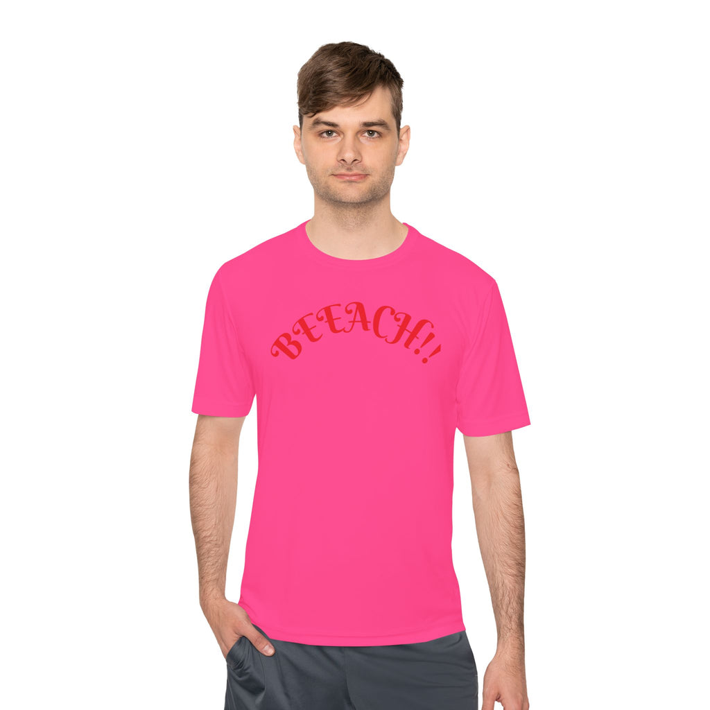 Beach Vibes Moisture-Wicking Tee — 'BEACH!!' Arch Logo