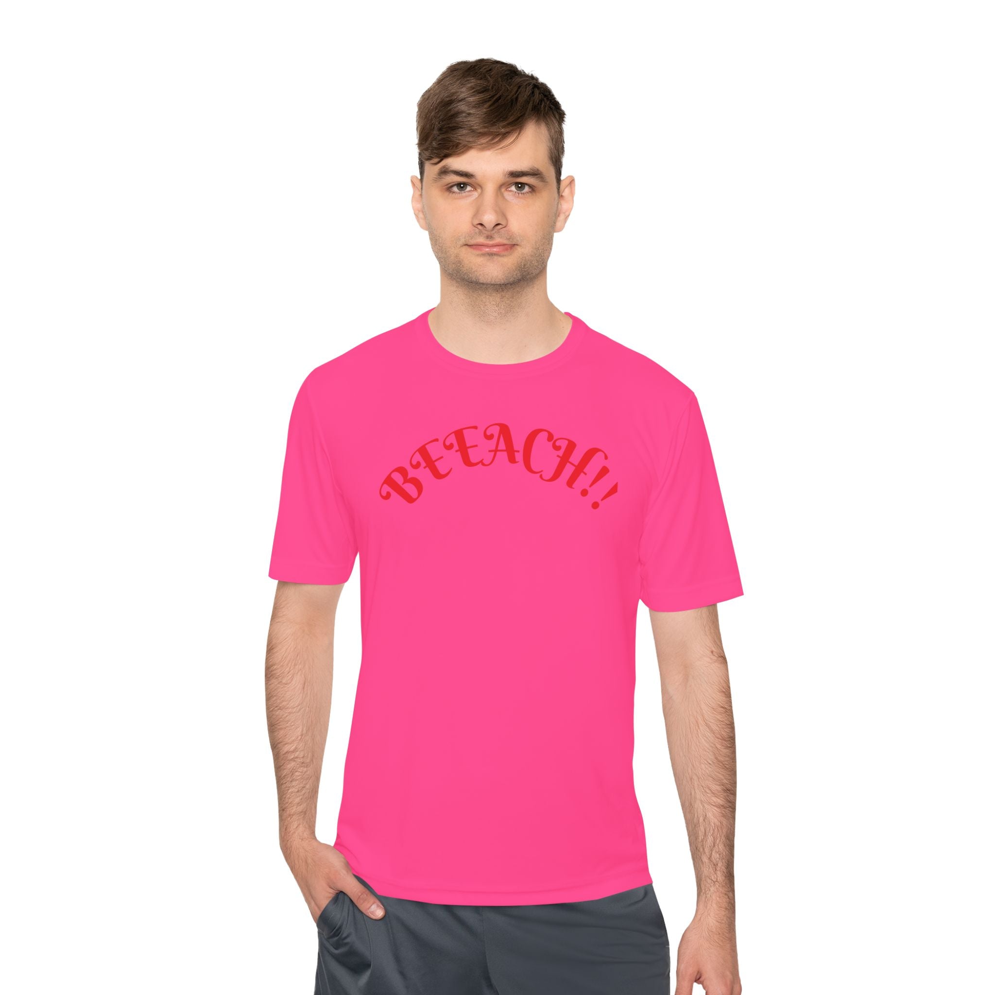 Beach Vibes Moisture-Wicking Tee — 'BEACH!!' Arch Logo