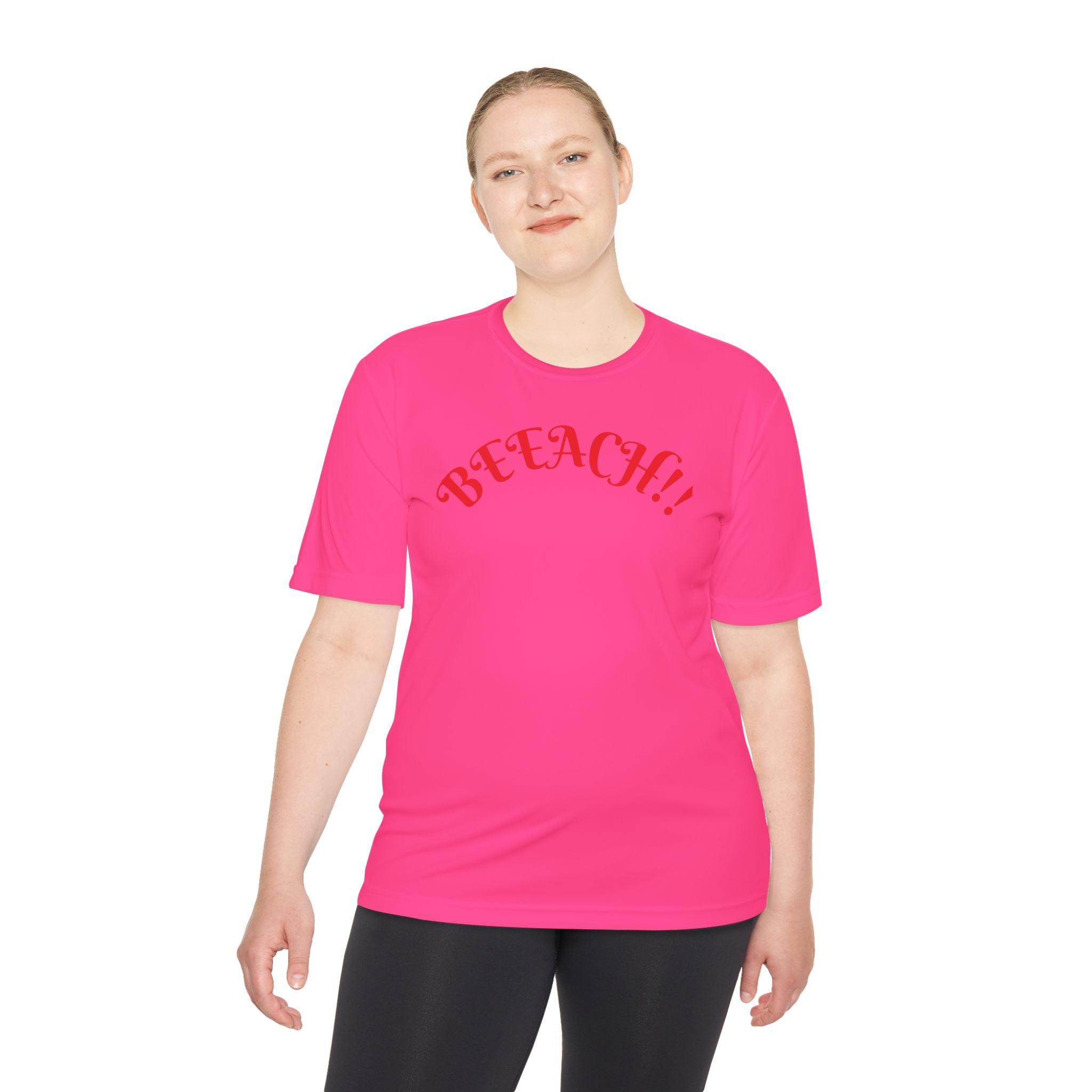 Beach Vibes Moisture-Wicking Tee — 'BEACH!!' Arch Logo