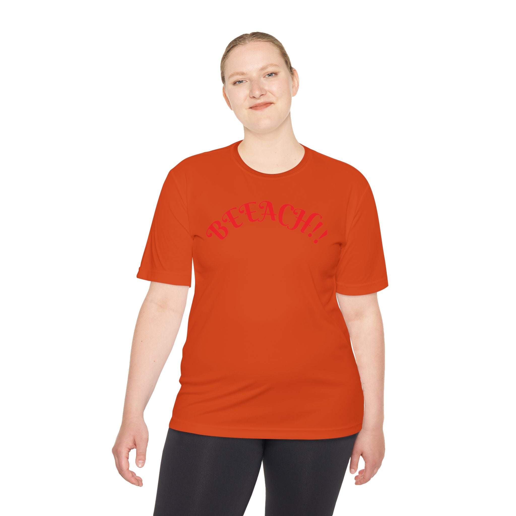 Beach Vibes Moisture-Wicking Tee — 'BEACH!!' Arch Logo