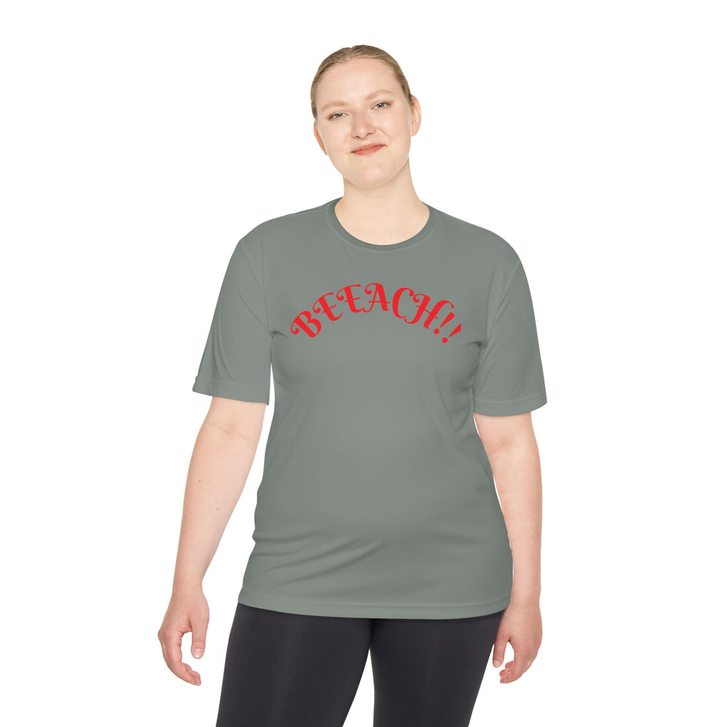 Beach Vibes Moisture-Wicking Tee — 'BEACH!!' Arch Logo