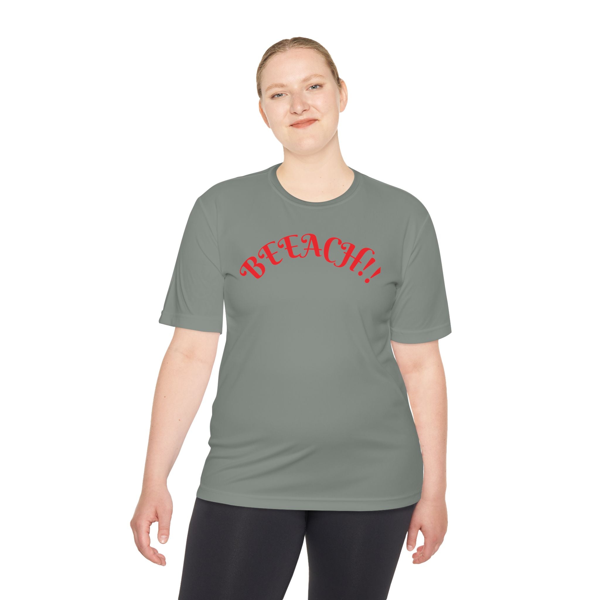 Beach Vibes Moisture-Wicking Tee — 'BEACH!!' Arch Logo