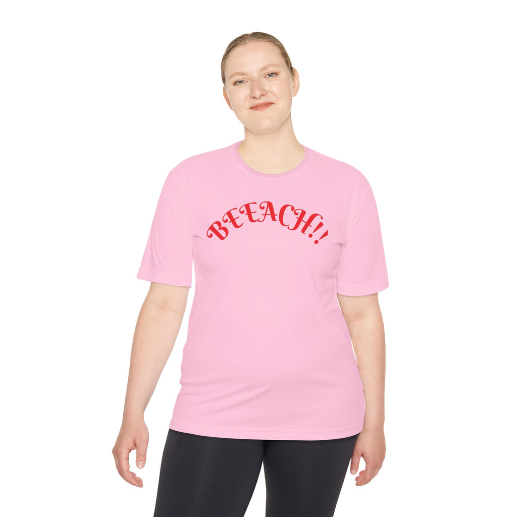 Beach Vibes Moisture-Wicking Tee — 'BEACH!!' Arch Logo