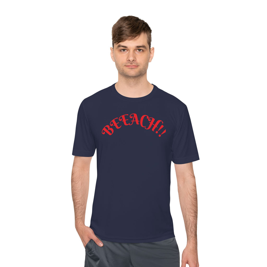 Beach Vibes Moisture-Wicking Tee — 'BEACH!!' Arch Logo