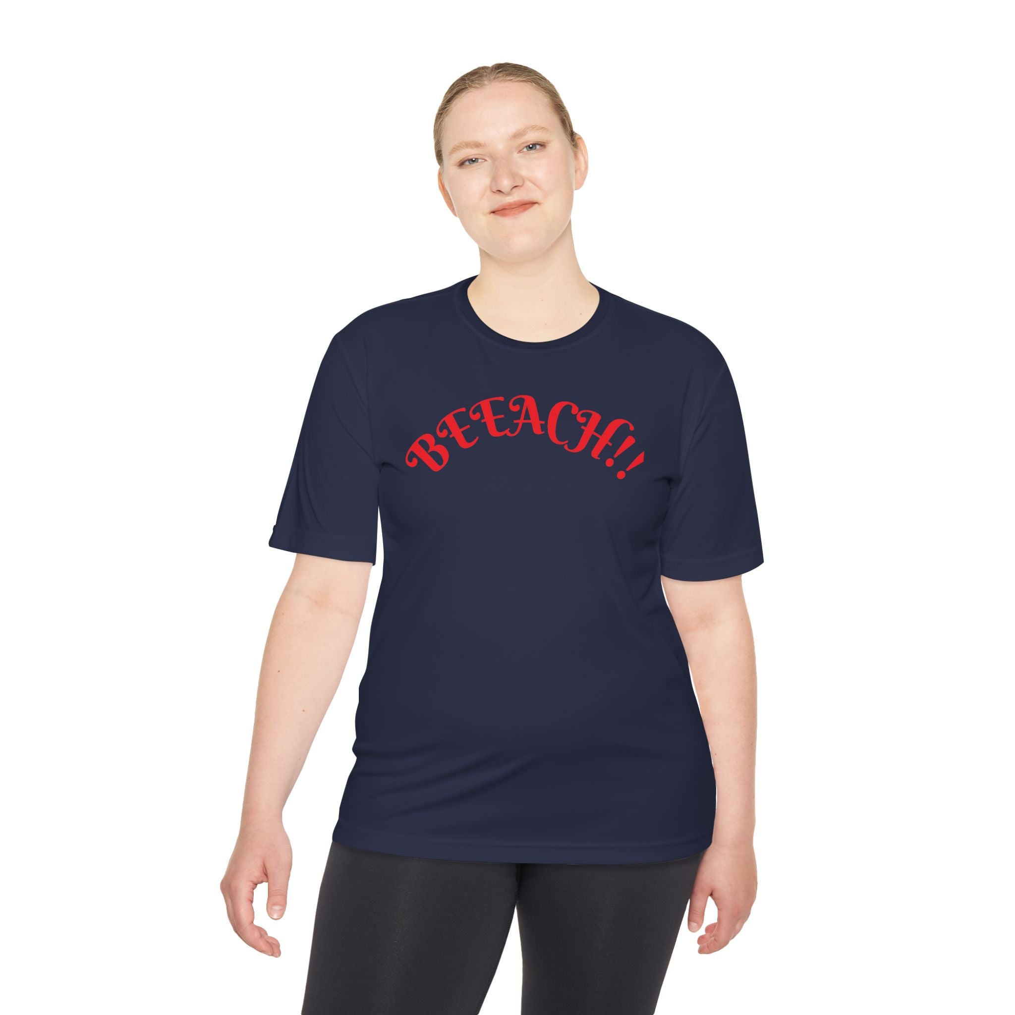 Beach Vibes Moisture-Wicking Tee — 'BEACH!!' Arch Logo