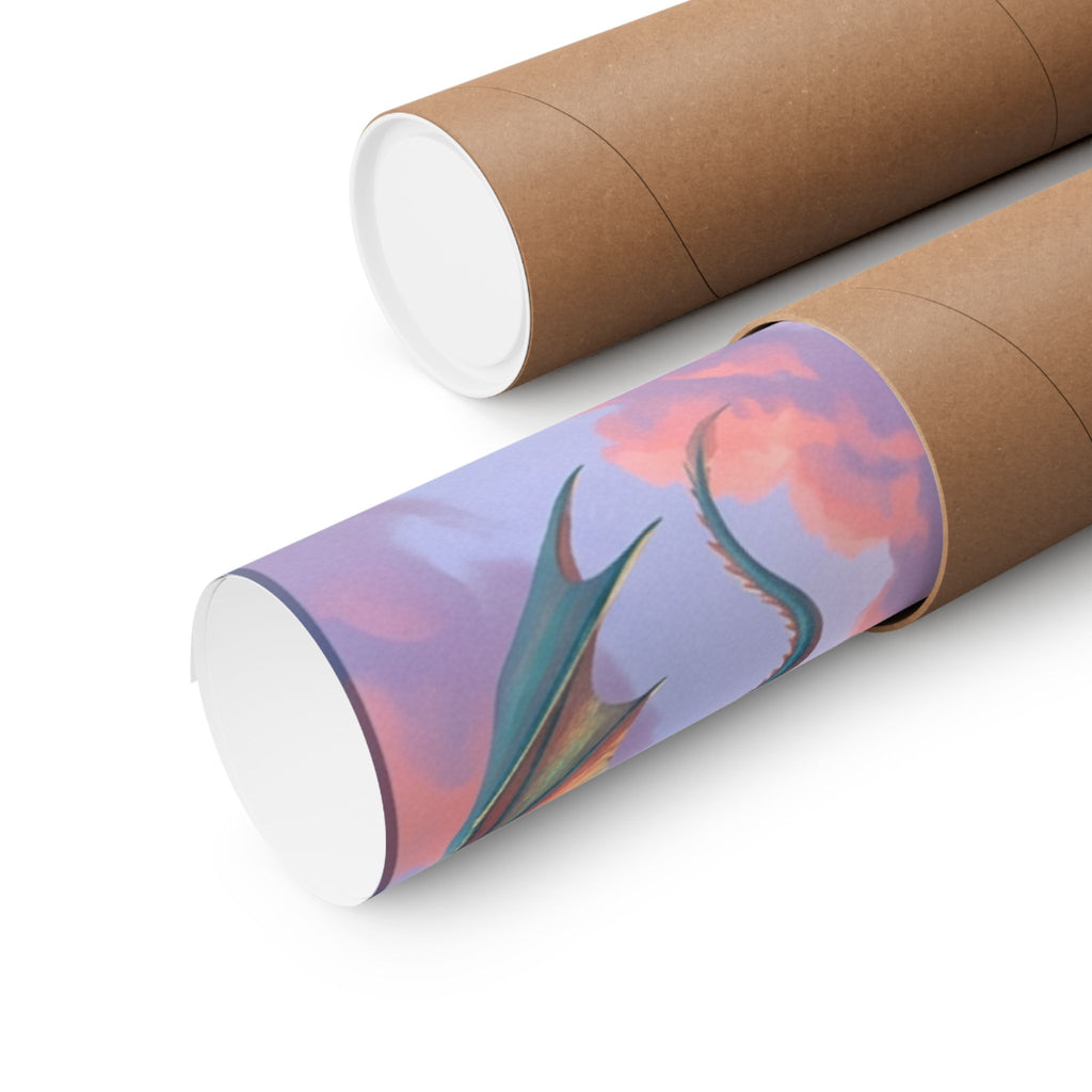 Dragon Sunset Matte Vertical Poster — Fantasy Castle Wall Art