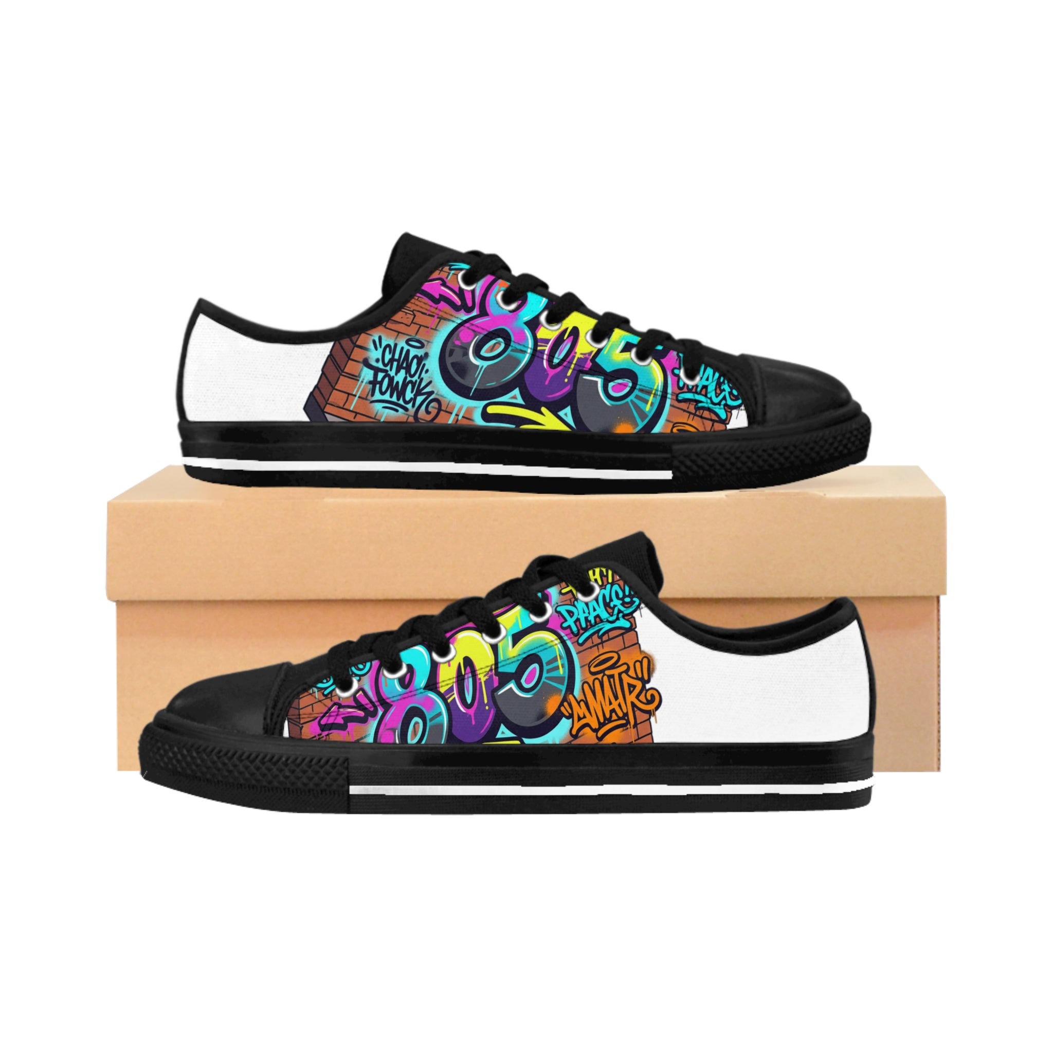 Graffiti Street Art Sneakers — Men's Urban Casual Shoes with Colorful Wall Mural Design