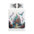 Underwater Fantasy Cotton Bed Set – Ocean Castle Duvet Cover with Jellyfish, Manta Ray & Seahorse Design