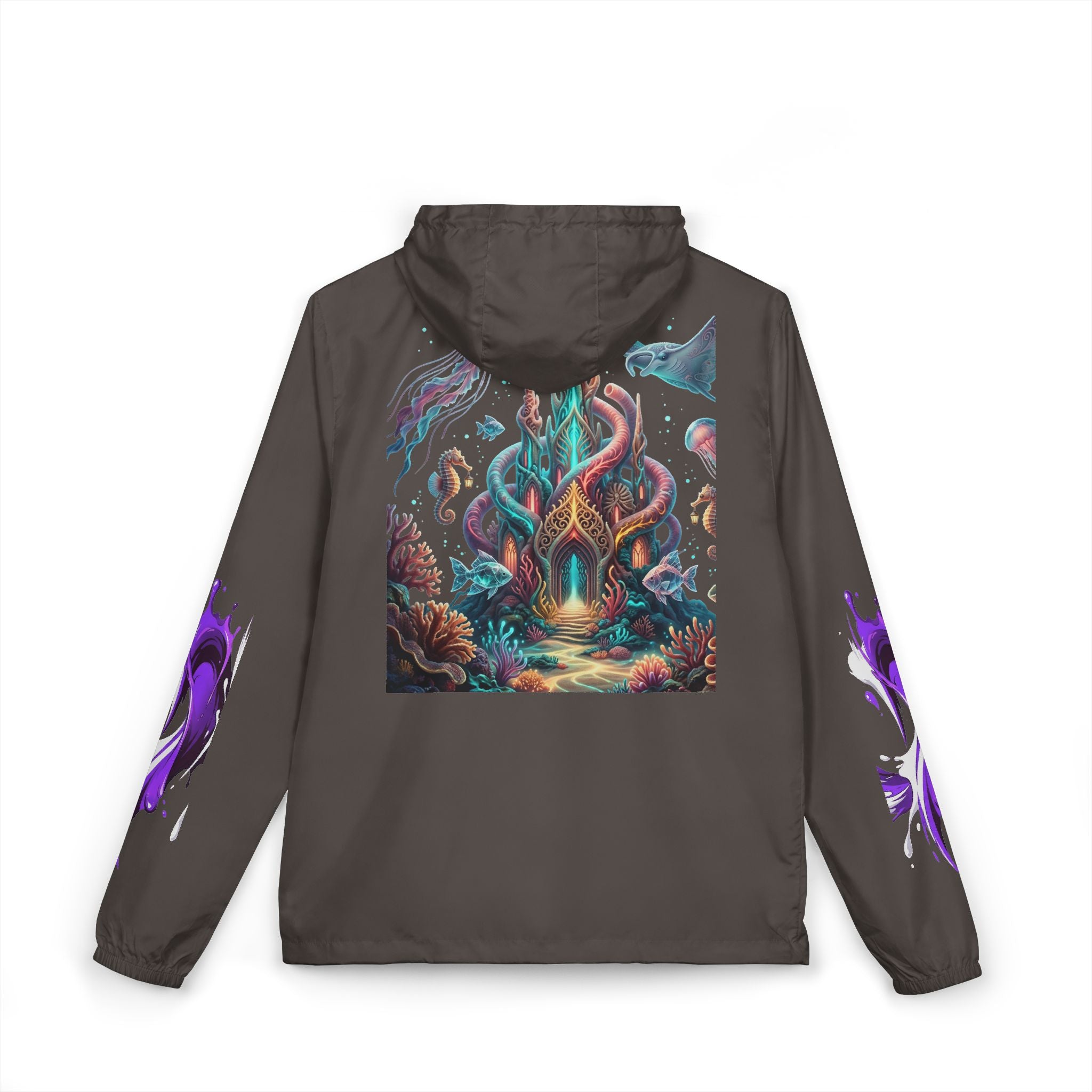Windbreaker Jacket — Enchanted Coral Reef Print Hooded Shell