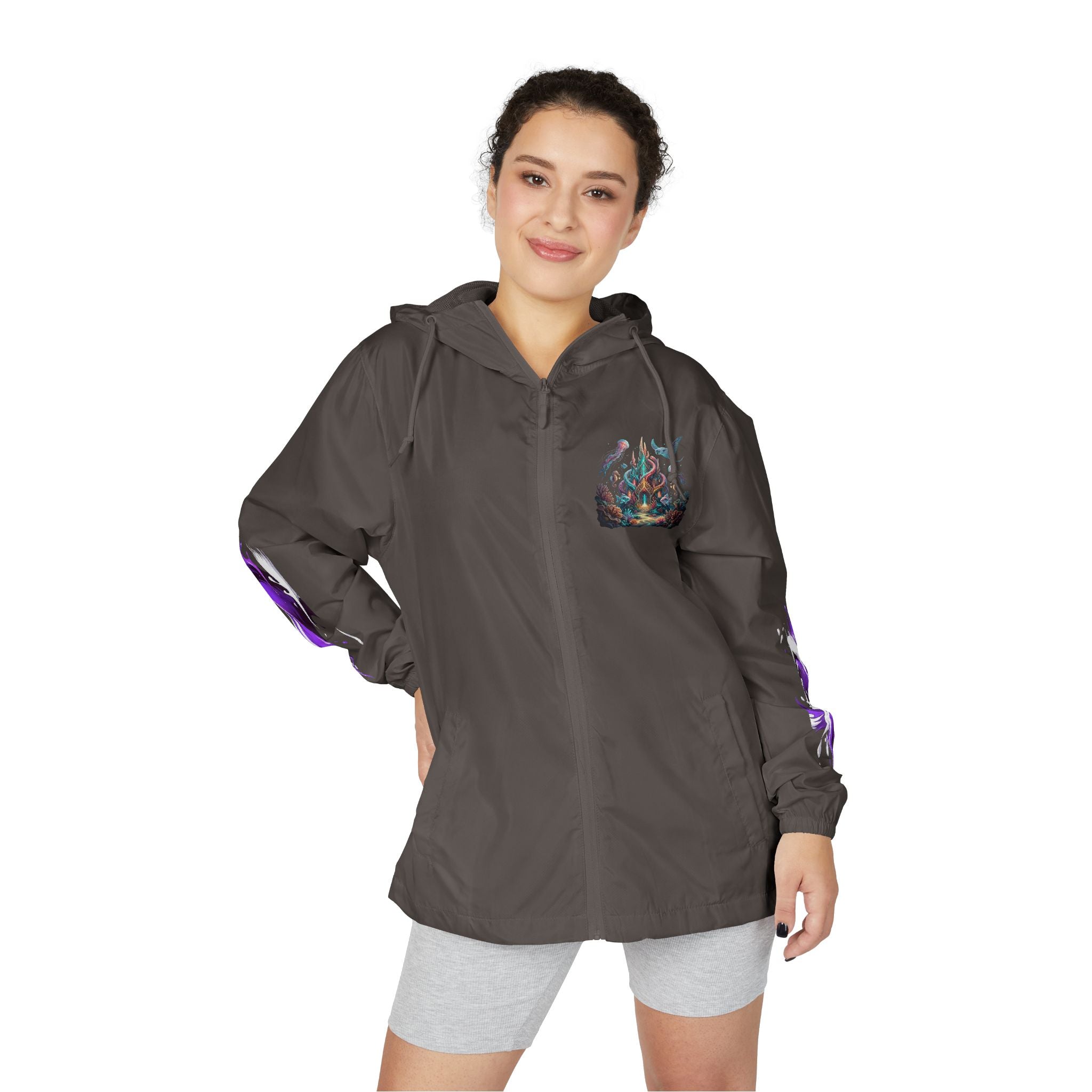 Windbreaker Jacket — Enchanted Coral Reef Print Hooded Shell