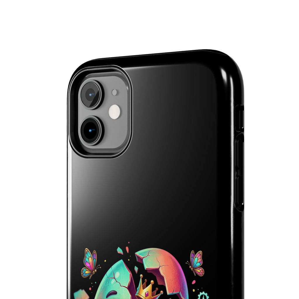 Hatchling Phone Case — Cute Neon Egg Character Holding Smartphone