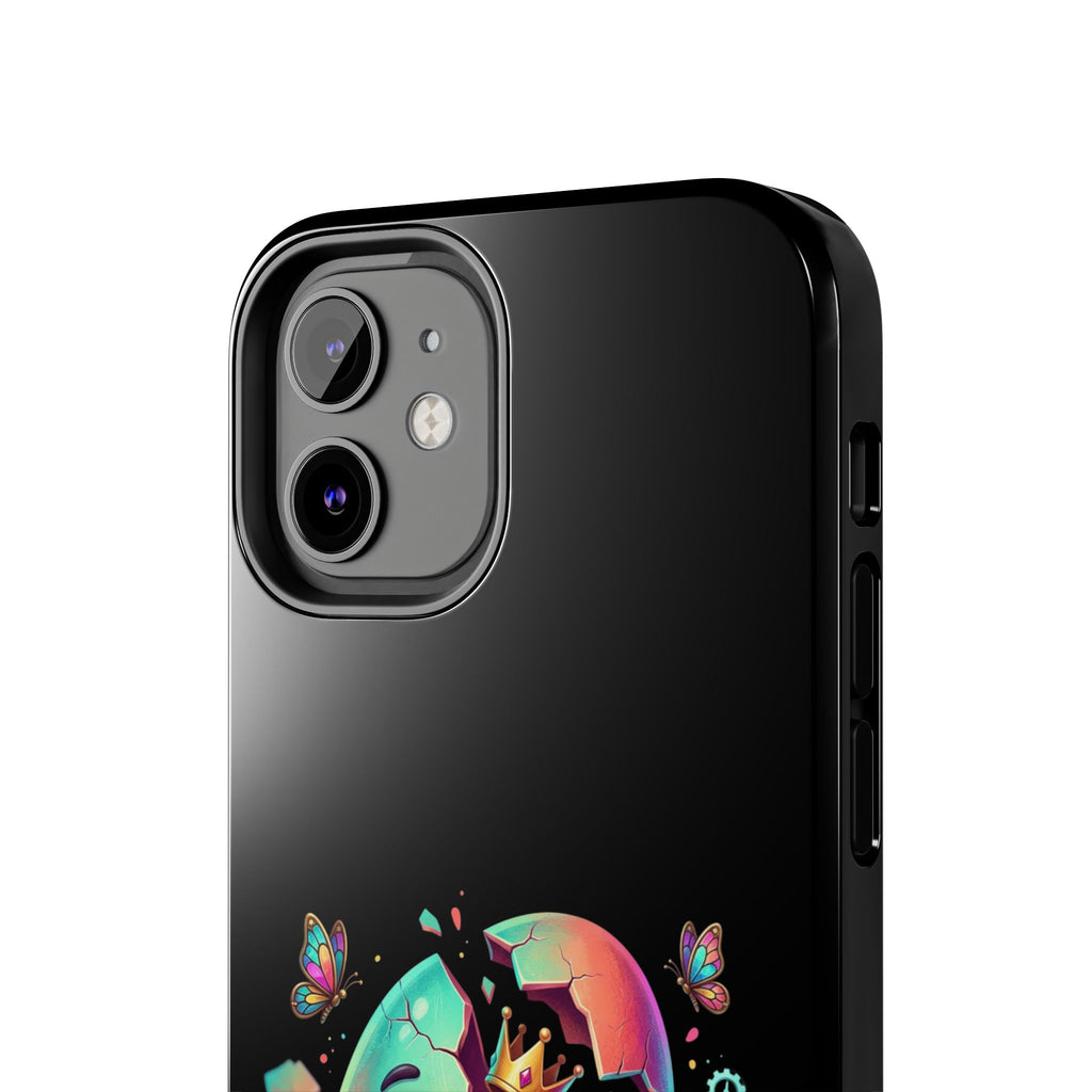 Hatchling Phone Case — Cute Neon Egg Character Holding Smartphone