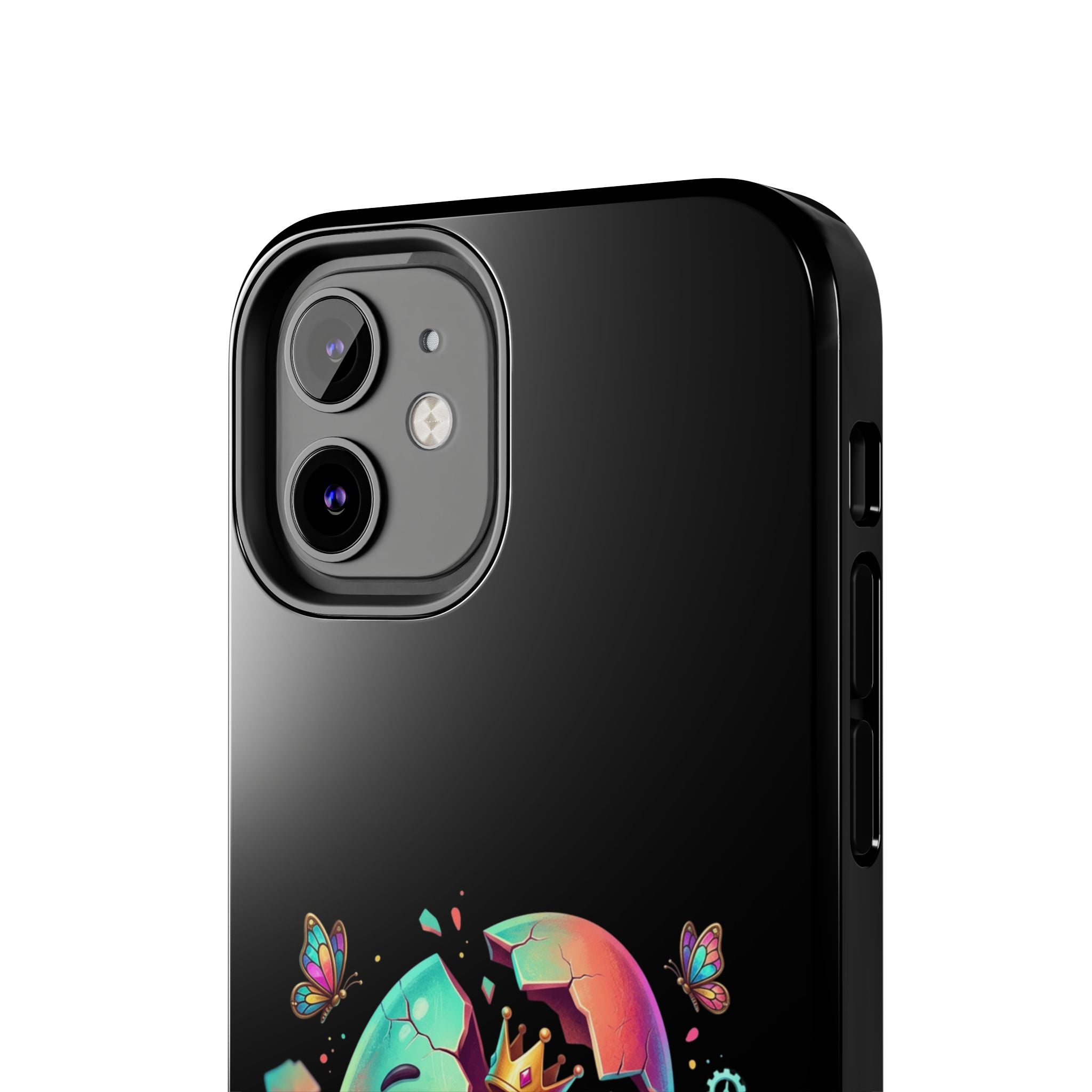 Hatchling Phone Case — Cute Neon Egg Character Holding Smartphone
