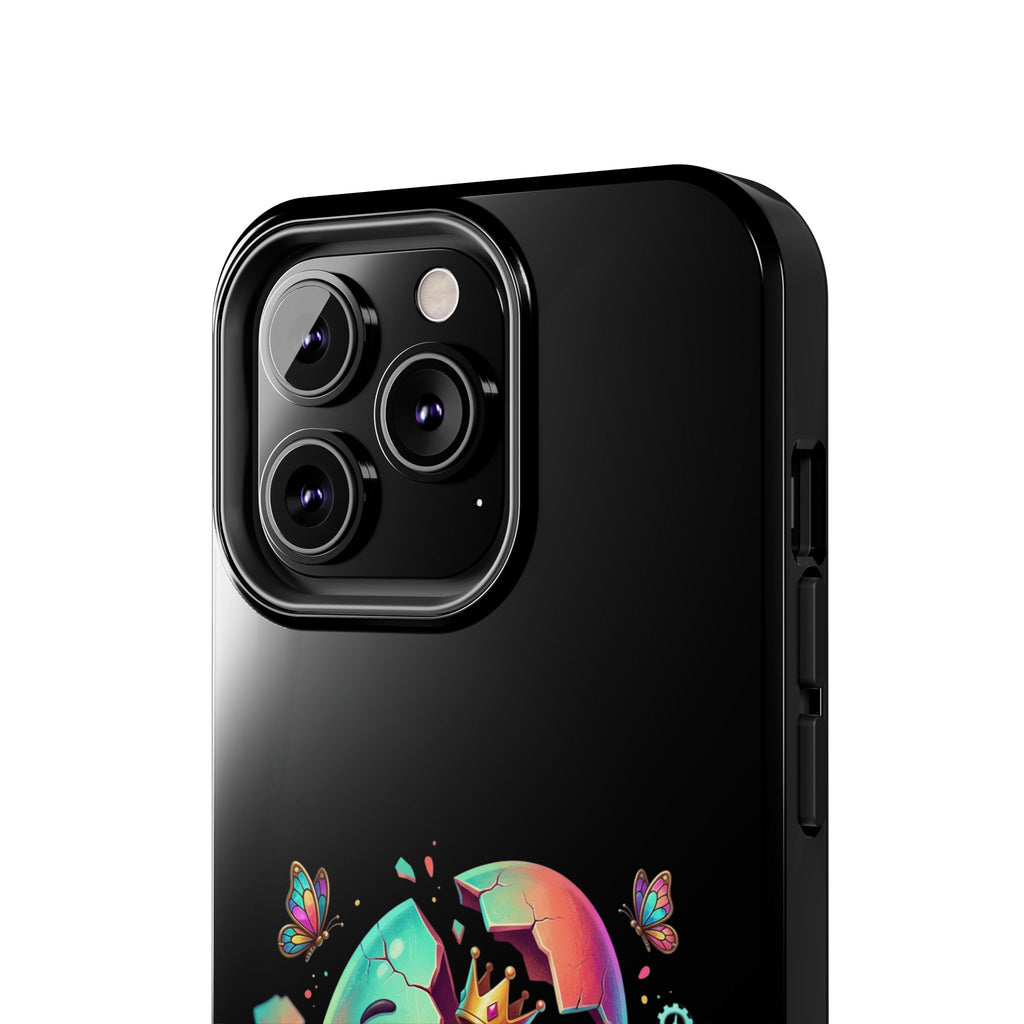 Hatchling Phone Case — Cute Neon Egg Character Holding Smartphone