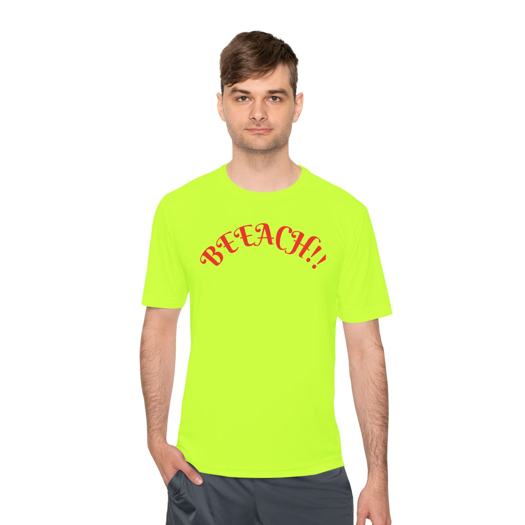 Beach Vibes Moisture-Wicking Tee — 'BEACH!!' Arch Logo