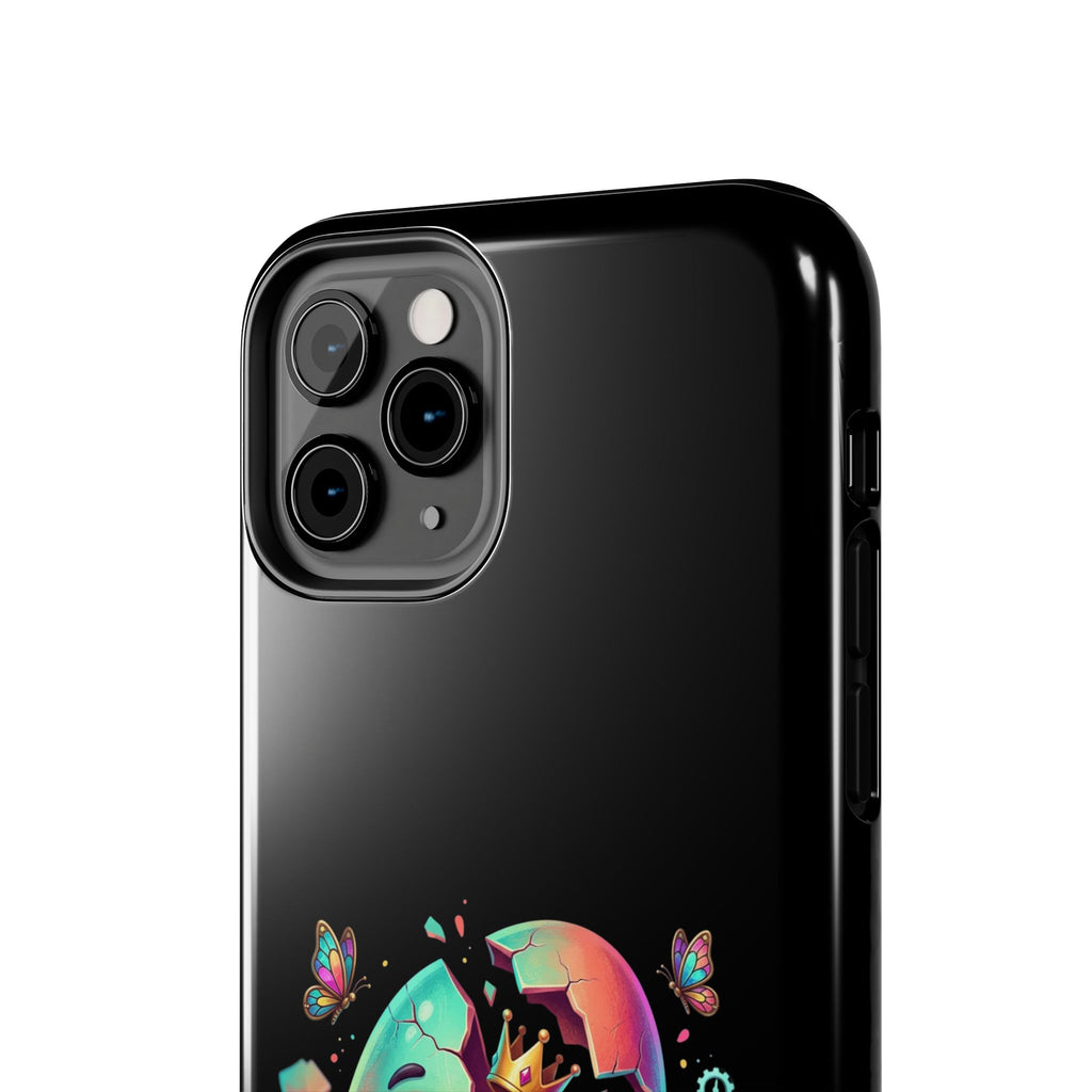 Hatchling Phone Case — Cute Neon Egg Character Holding Smartphone