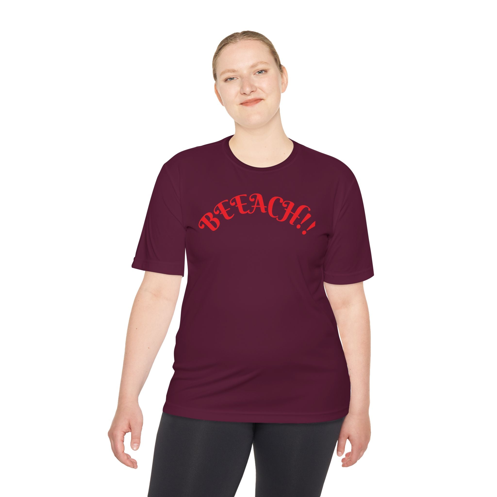 Beach Vibes Moisture-Wicking Tee — 'BEACH!!' Arch Logo