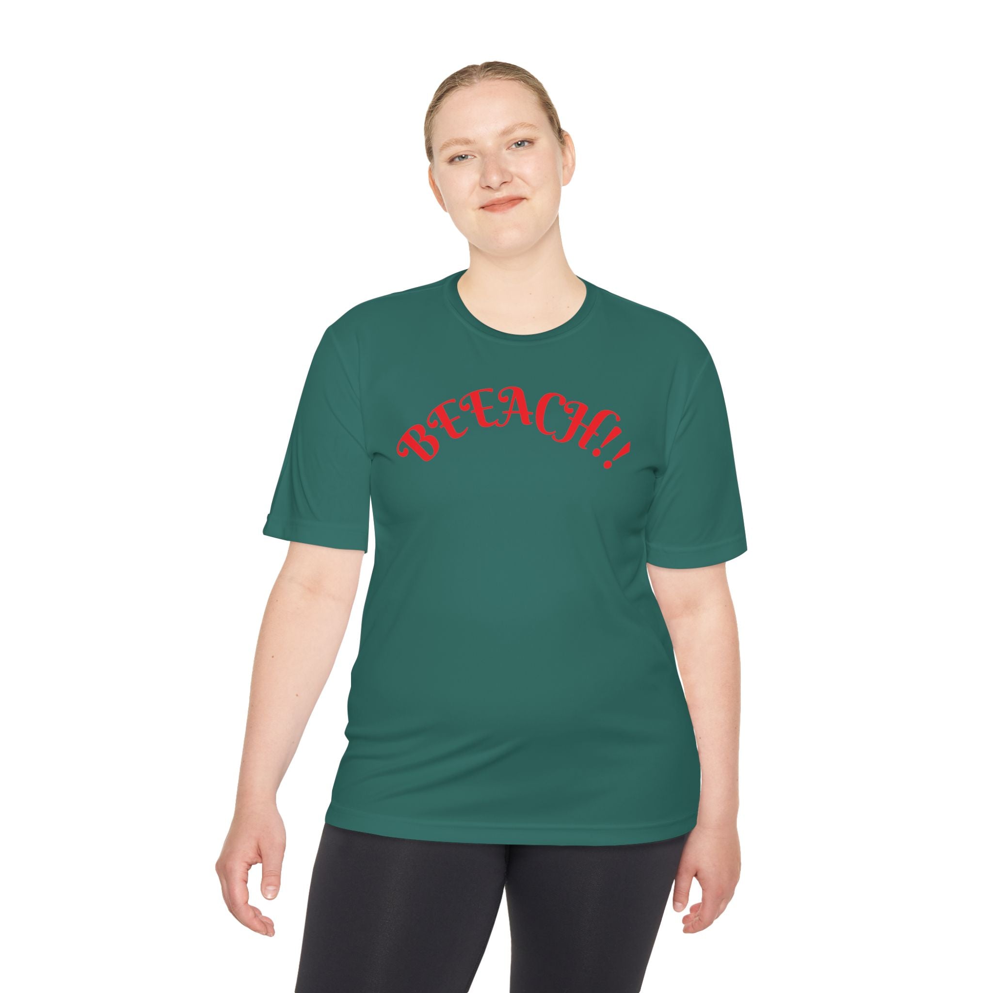Beach Vibes Moisture-Wicking Tee — 'BEACH!!' Arch Logo