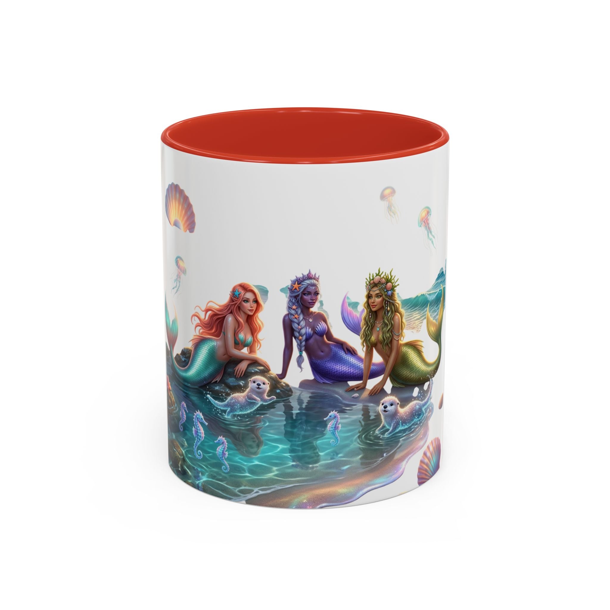 Mermaid Trio Accent Coffee Mug — Colorful Ocean Fantasy 11/15oz