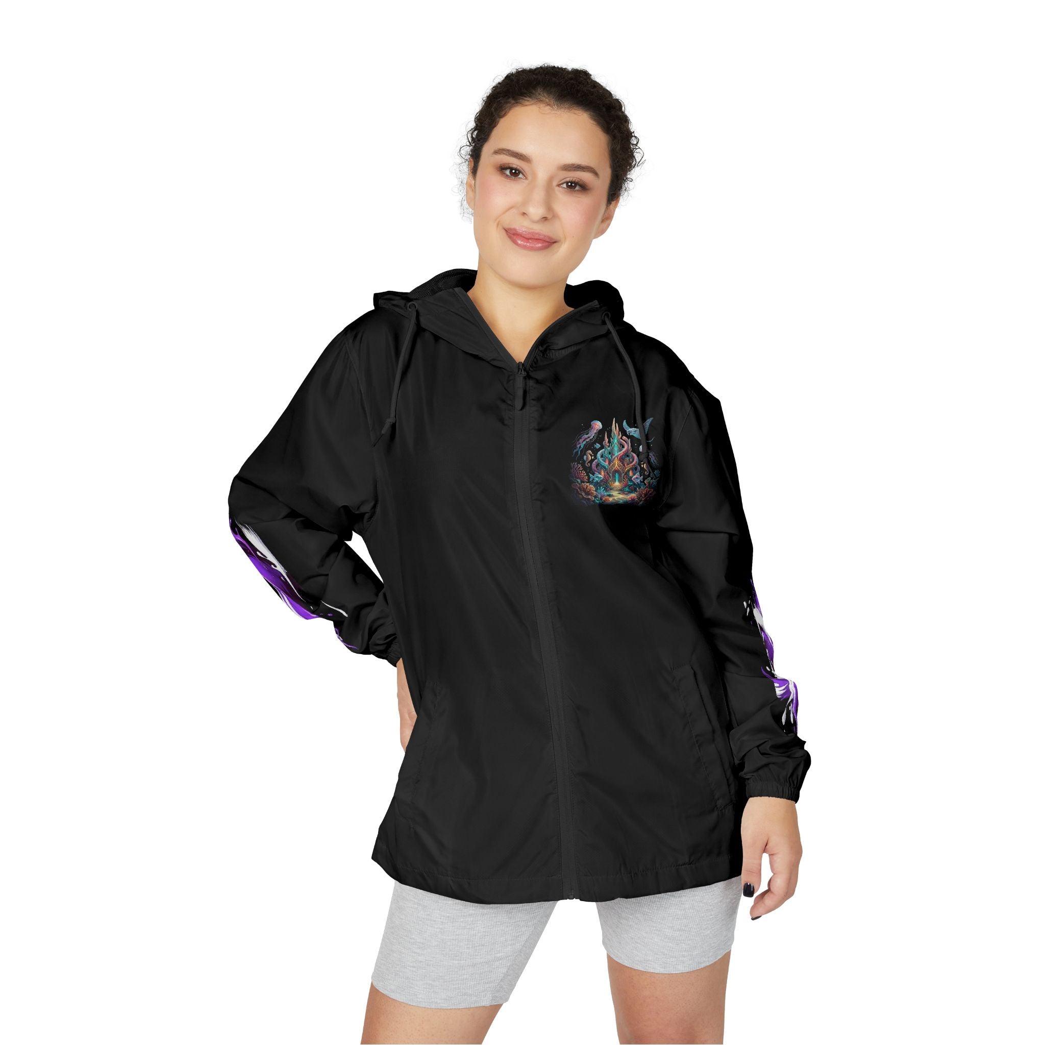 Windbreaker Jacket — Enchanted Coral Reef Print Hooded Shell