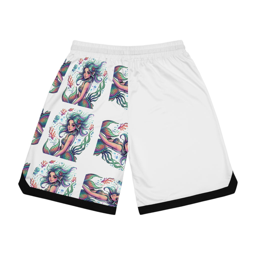 Mermaid Print Basketball Shorts — Colorful All-Over-Print Athletic Shorts