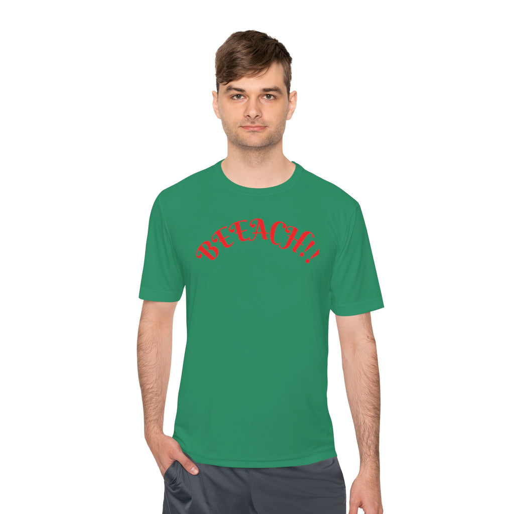 Beach Vibes Moisture-Wicking Tee — 'BEACH!!' Arch Logo