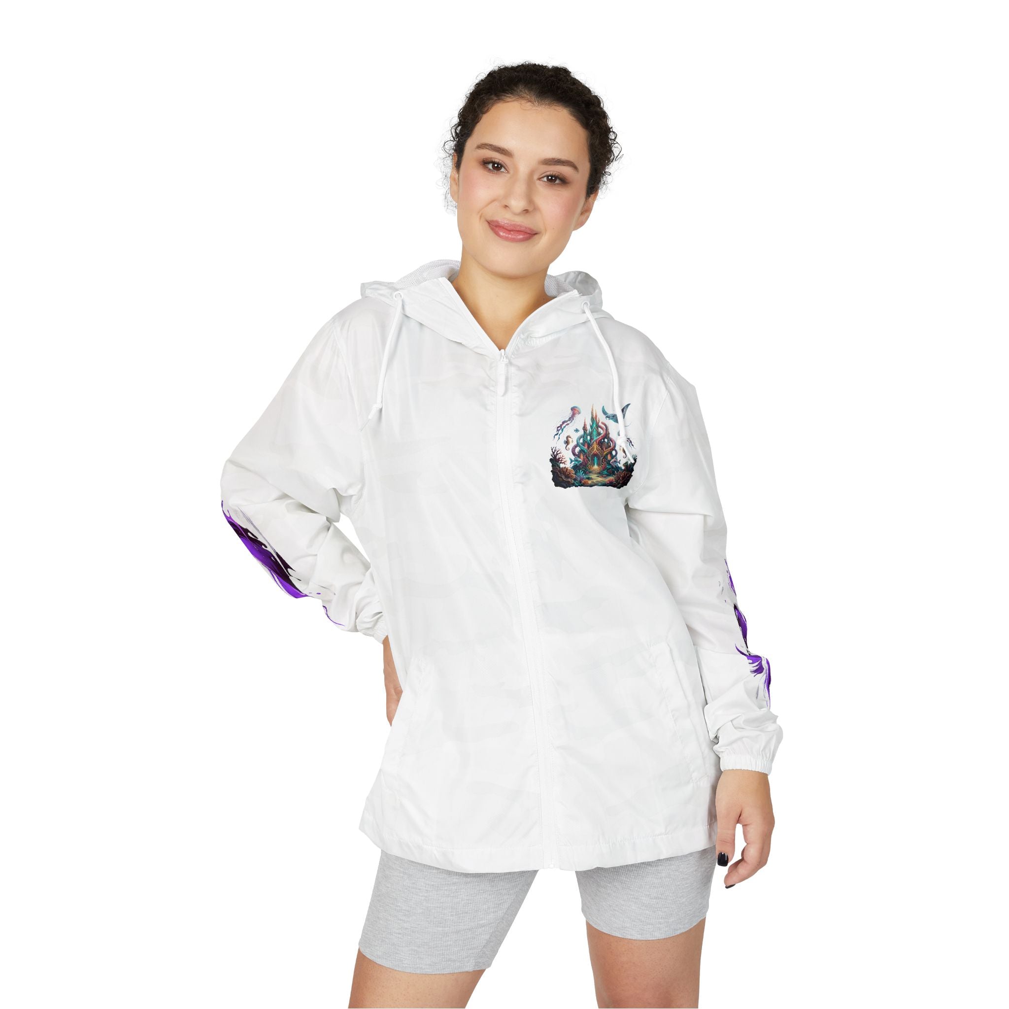 Windbreaker Jacket — Enchanted Coral Reef Print Hooded Shell