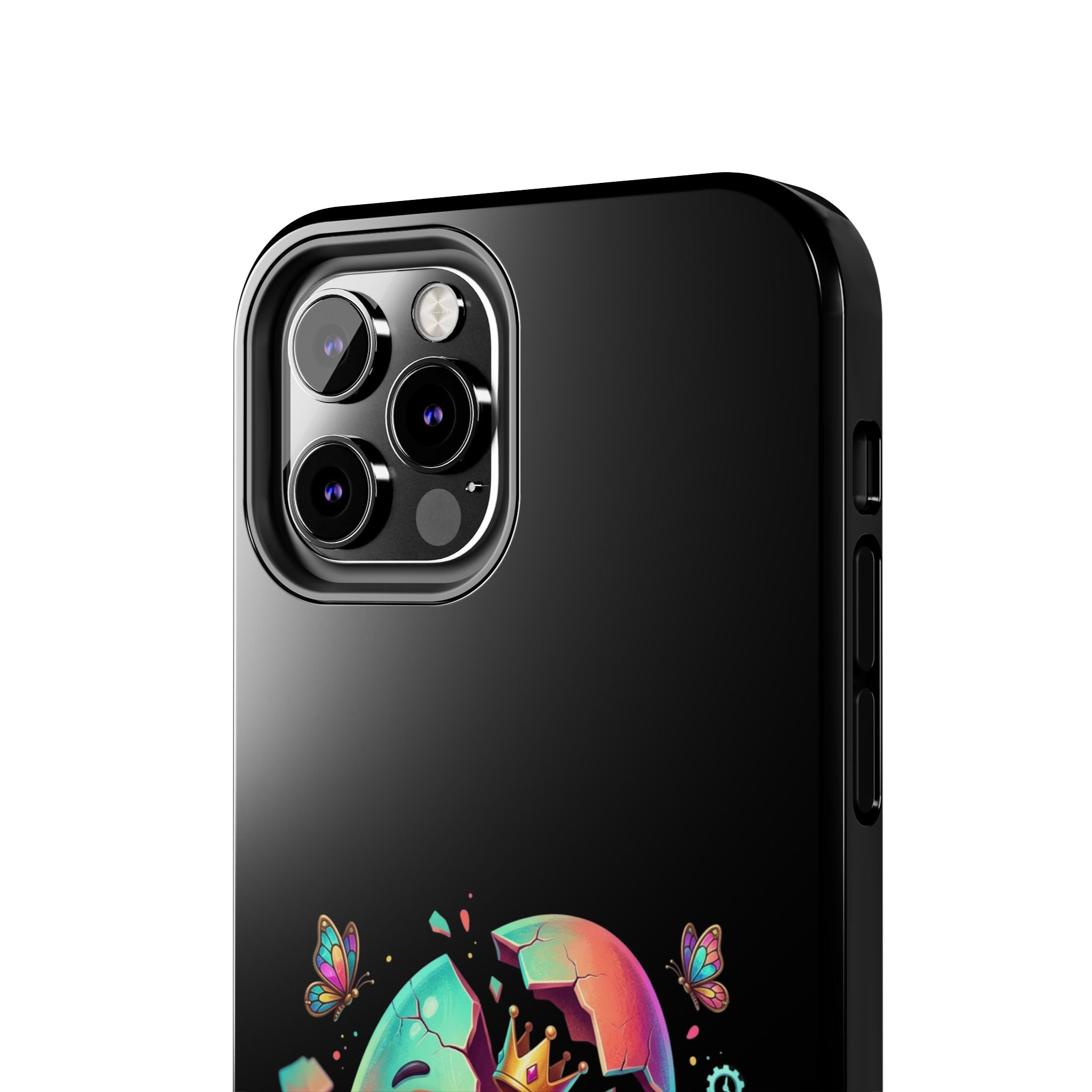 Hatchling Phone Case — Cute Neon Egg Character Holding Smartphone