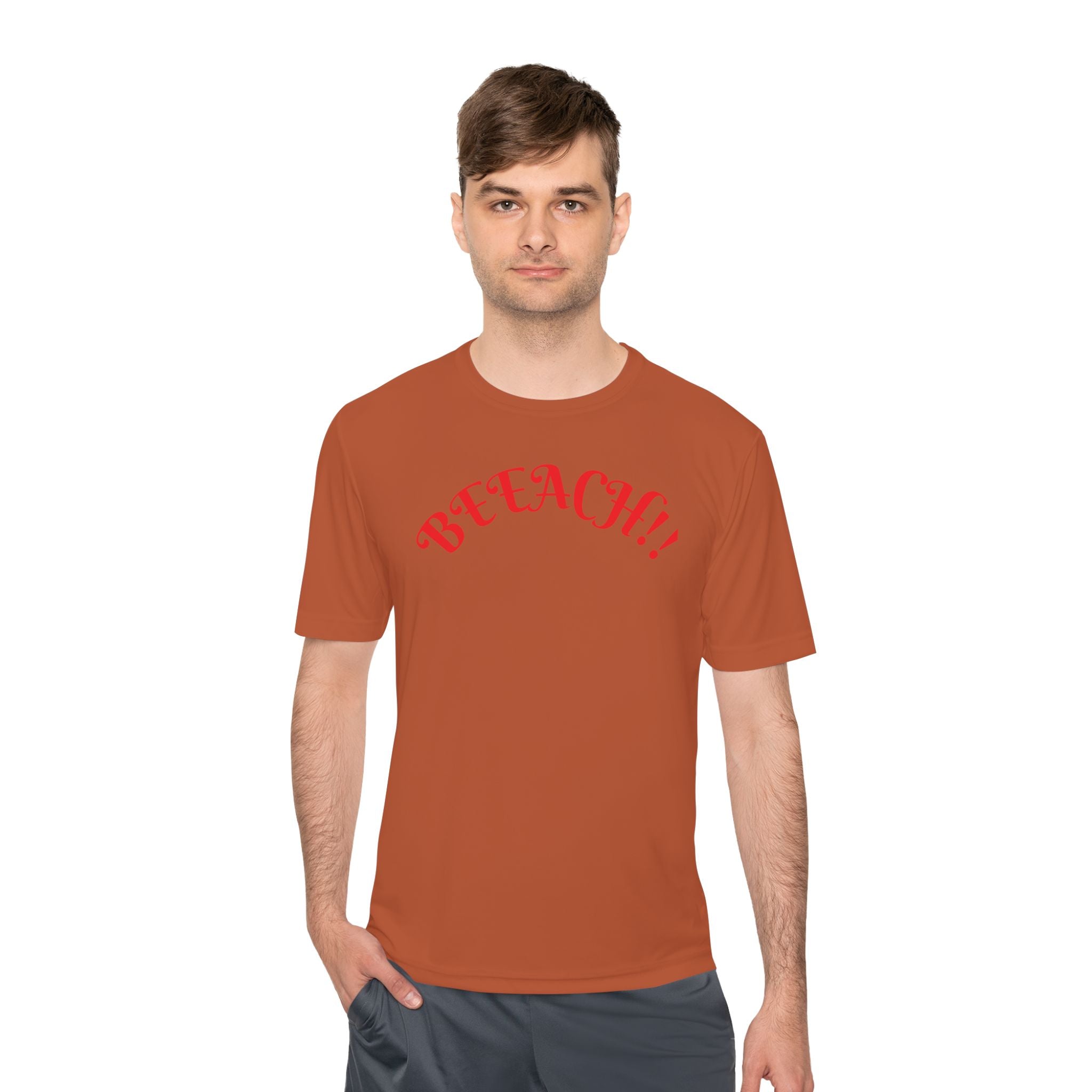 Beach Vibes Moisture-Wicking Tee — 'BEACH!!' Arch Logo