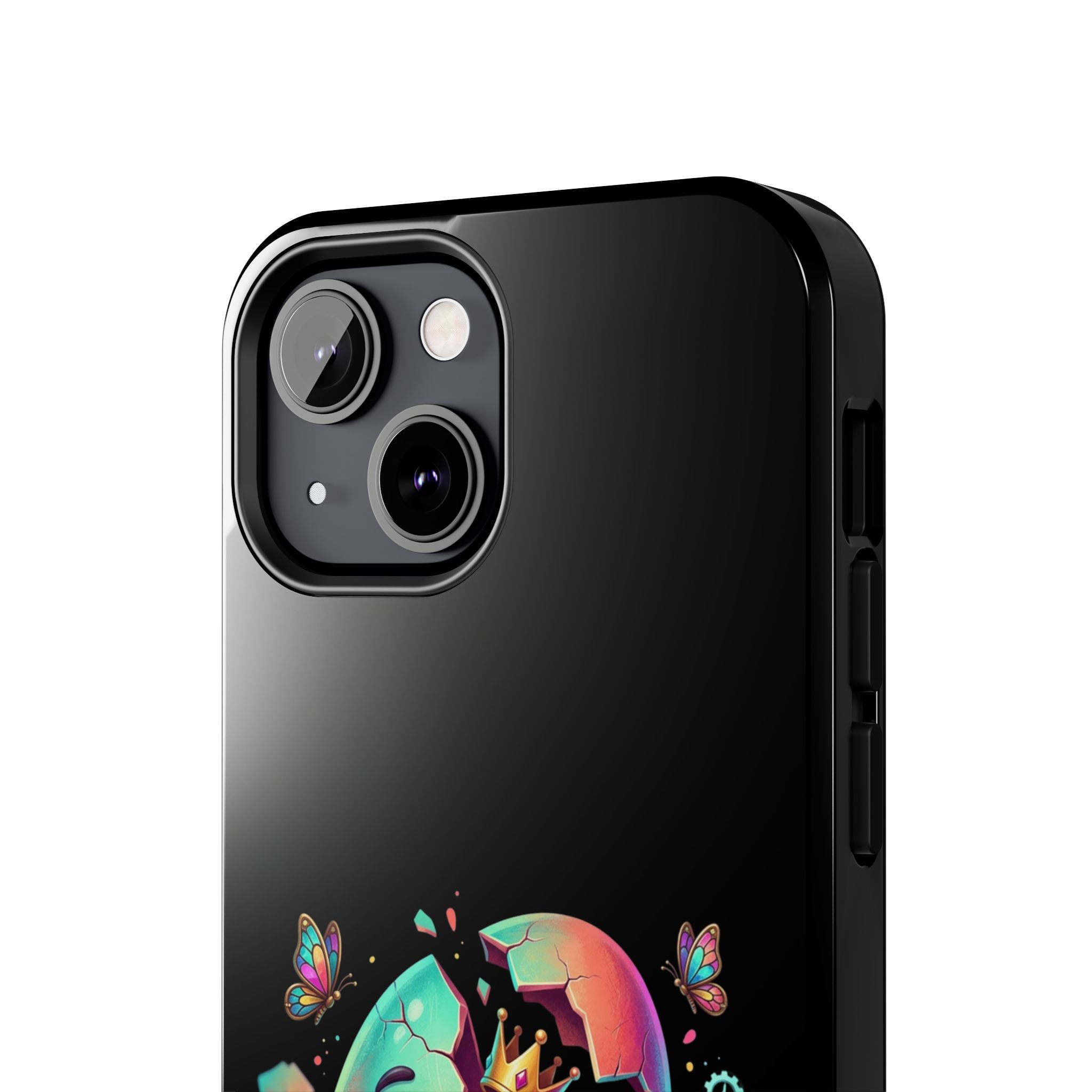 Hatchling Phone Case — Cute Neon Egg Character Holding Smartphone