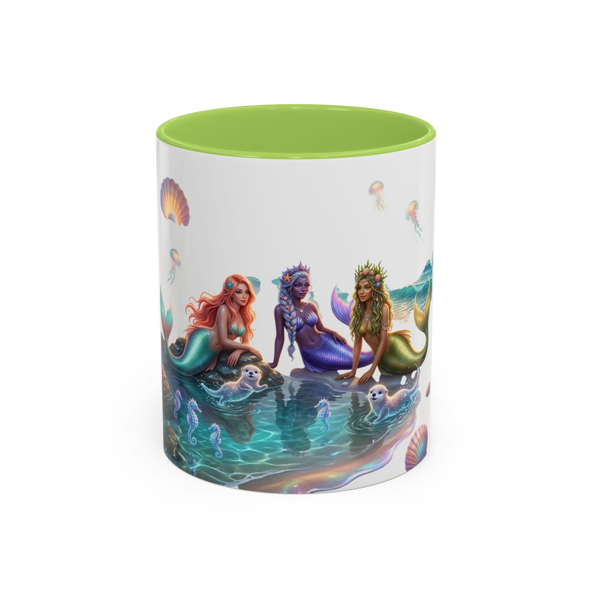 Mermaid Trio Accent Coffee Mug — Colorful Ocean Fantasy 11/15oz