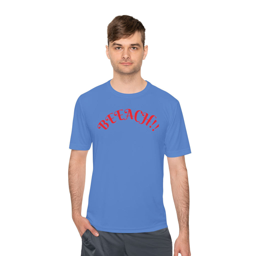 Beach Vibes Moisture-Wicking Tee — 'BEACH!!' Arch Logo