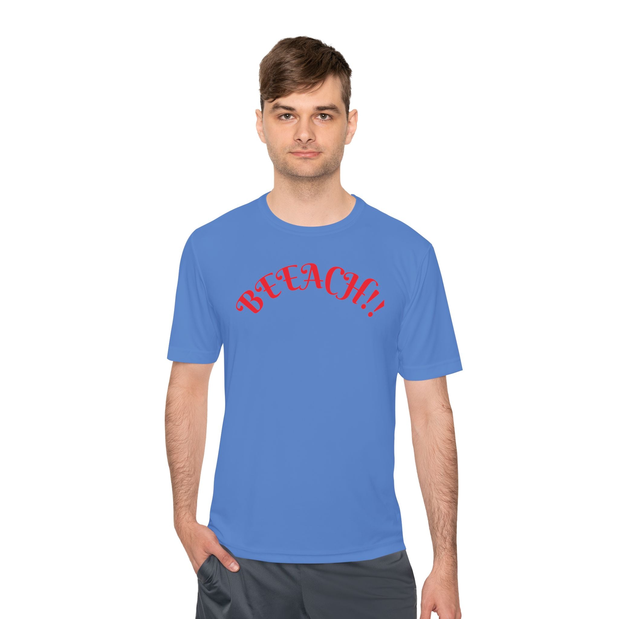 Beach Vibes Moisture-Wicking Tee — 'BEACH!!' Arch Logo