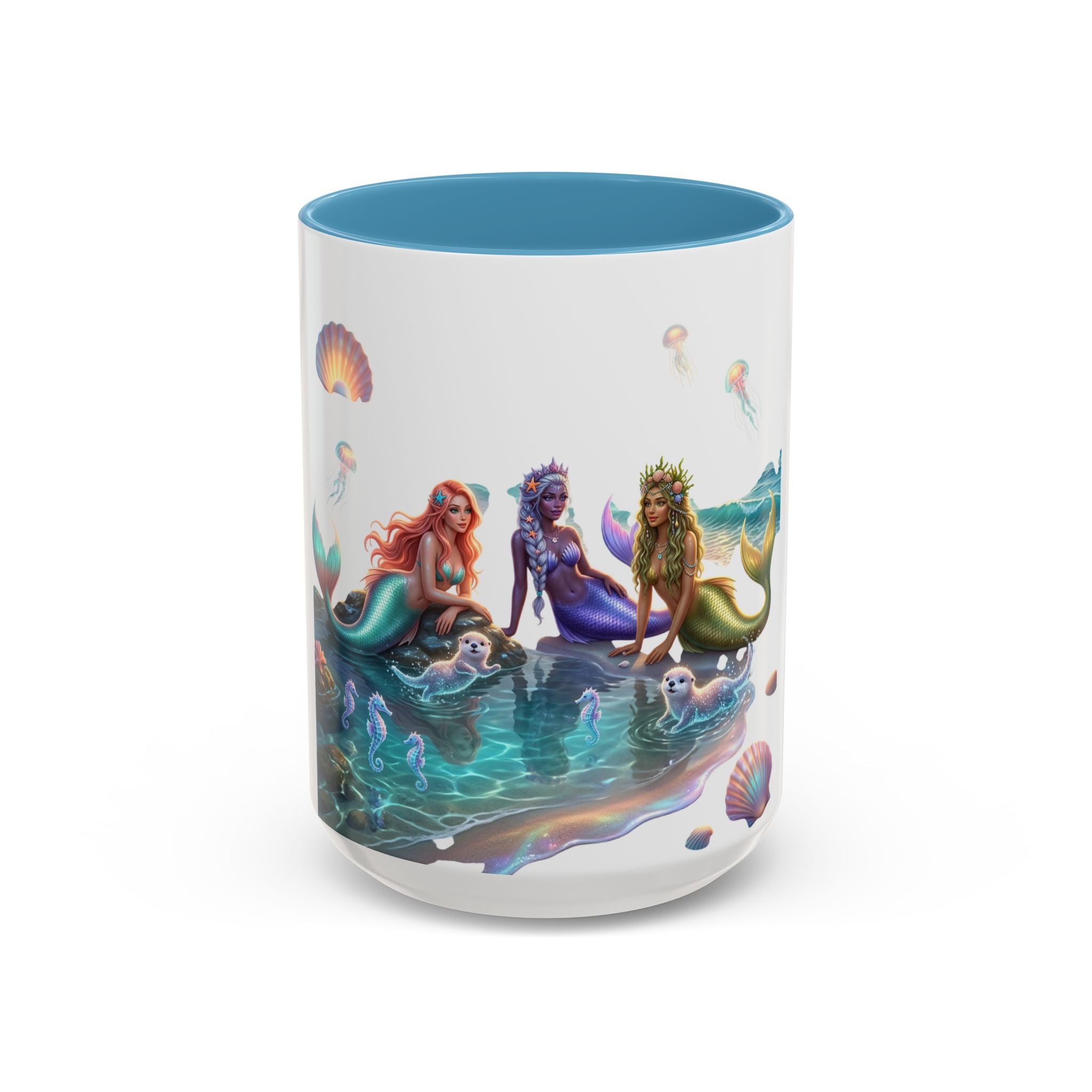 Mermaid Trio Accent Coffee Mug — Colorful Ocean Fantasy 11/15oz