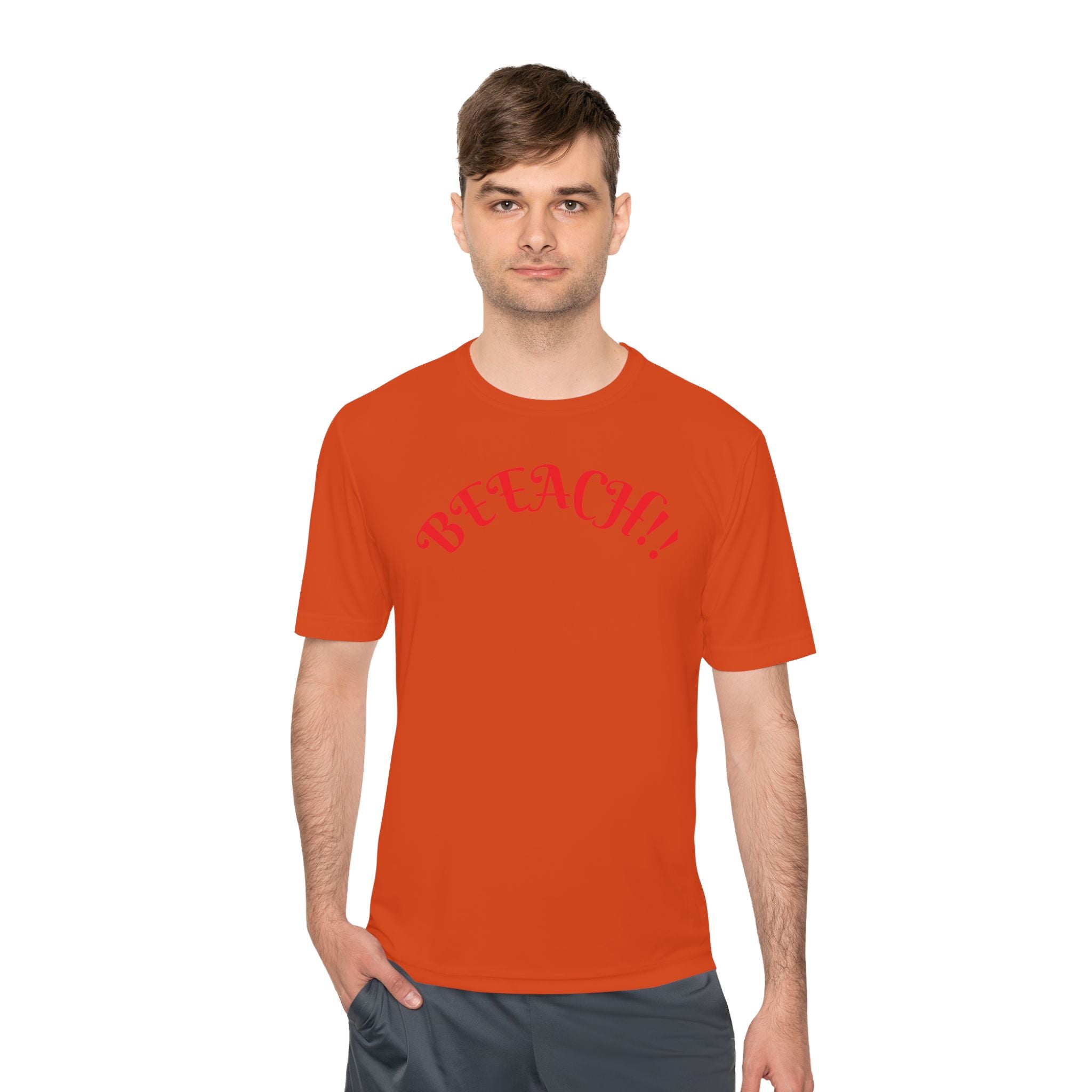 Beach Vibes Moisture-Wicking Tee — 'BEACH!!' Arch Logo