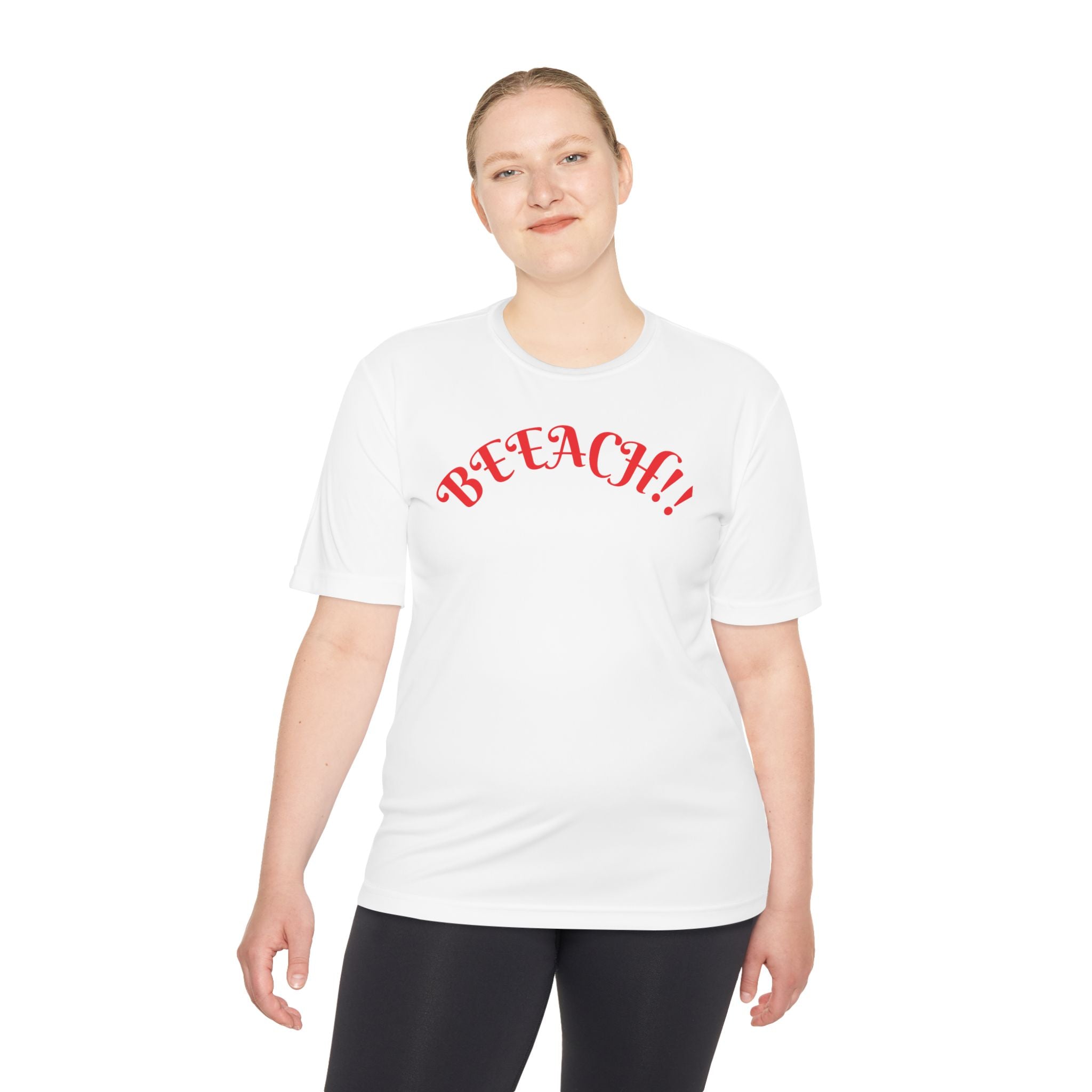 Beach Vibes Moisture-Wicking Tee — 'BEACH!!' Arch Logo