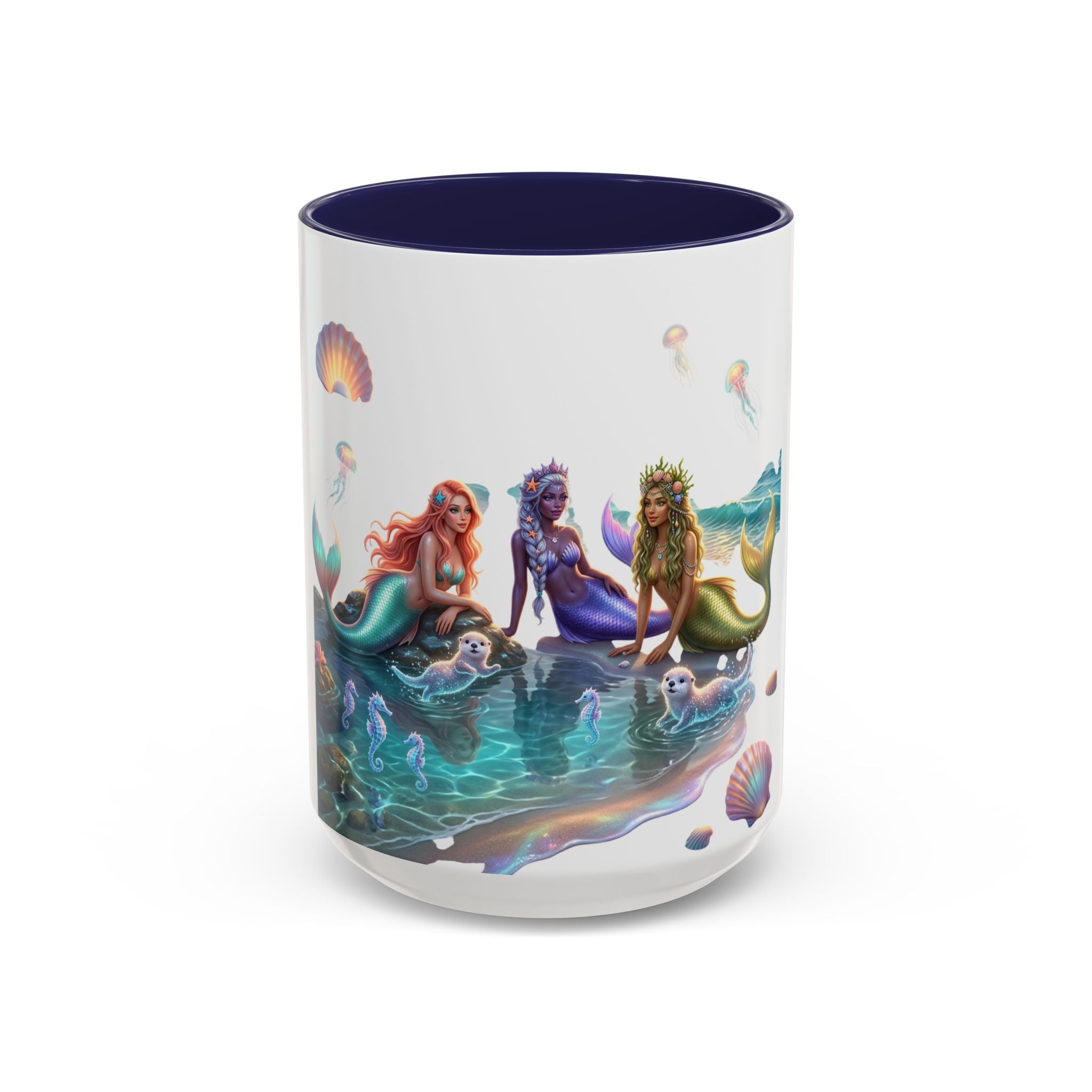 Mermaid Trio Accent Coffee Mug — Colorful Ocean Fantasy 11/15oz