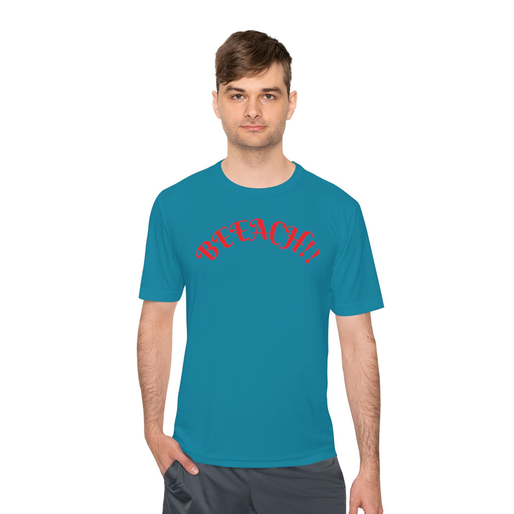 Beach Vibes Moisture-Wicking Tee — 'BEACH!!' Arch Logo