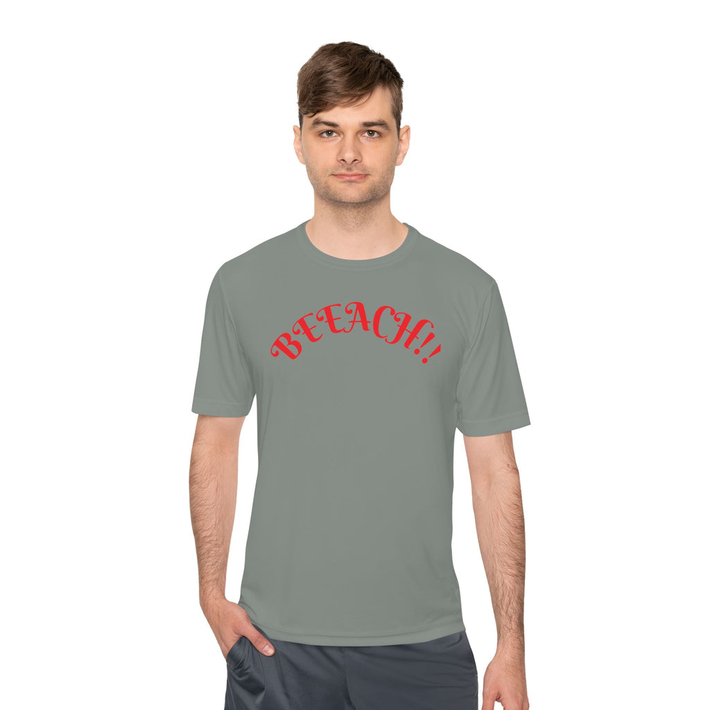 Beach Vibes Moisture-Wicking Tee — 'BEACH!!' Arch Logo